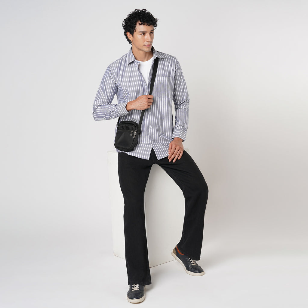 DARK GRAY BUTCHER'S STRIPE OXFORD SHIRT