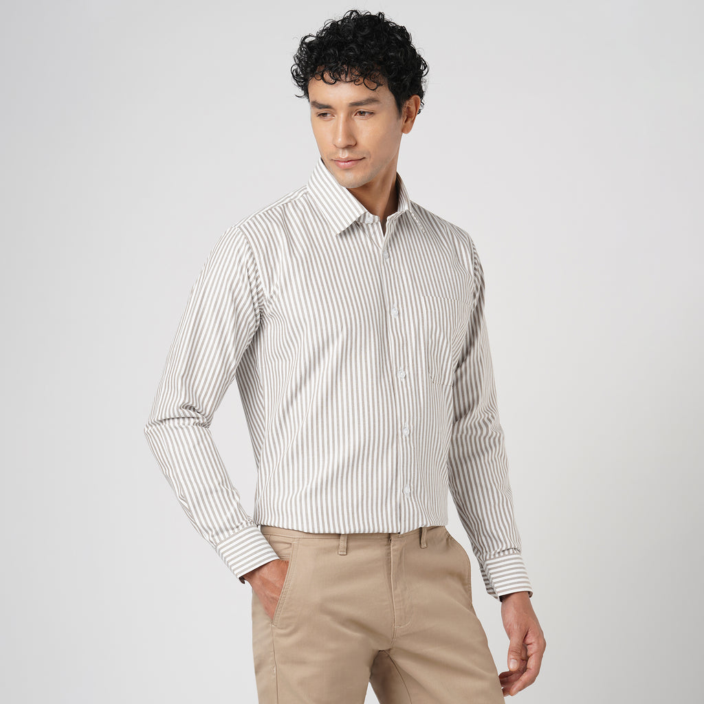 BROWN & WHITE CANDY STRIPE OXFORD SHIRT
