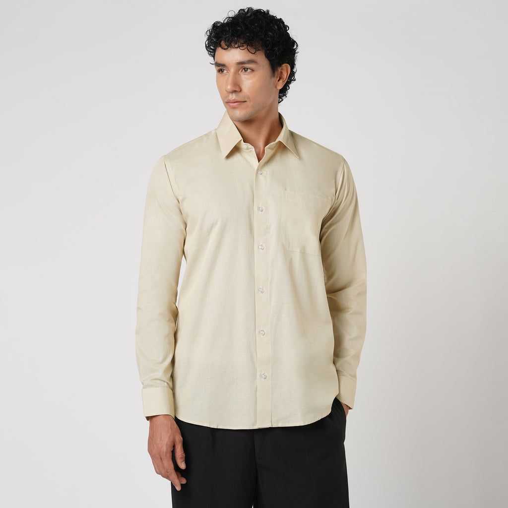 LIGHT KHAKI SLUB PATTERN SOLID SHIRT