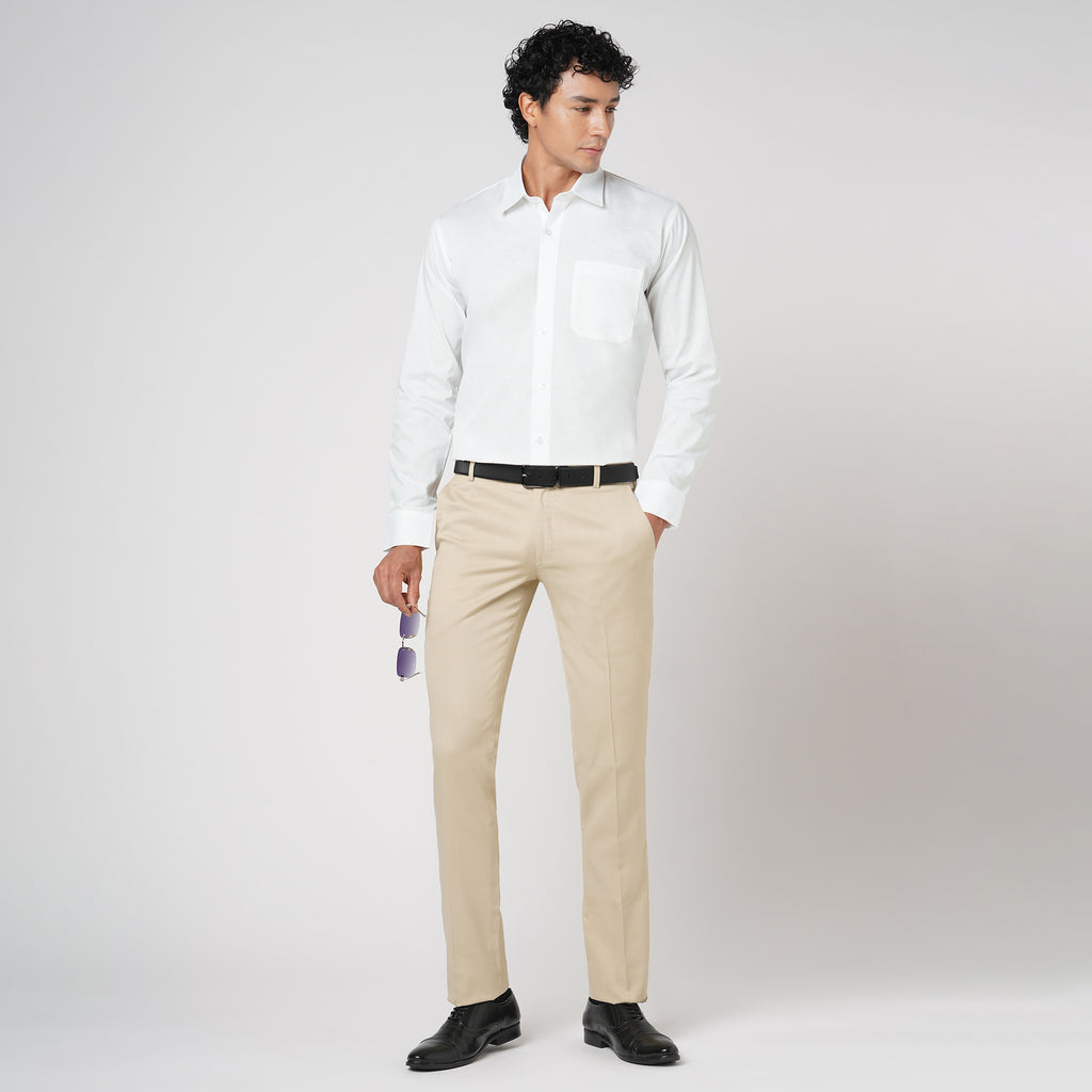 WHITE SLUB PATTERN SOLID SHIRT