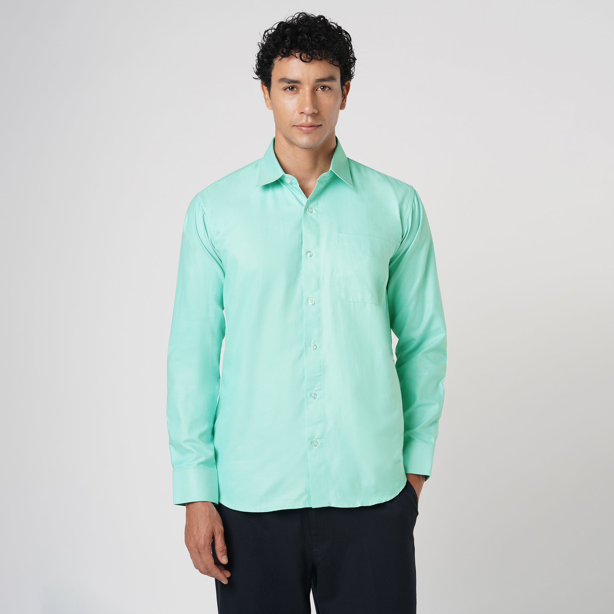 MID-SPRING GREEN SOLID OXFORD SHIRT