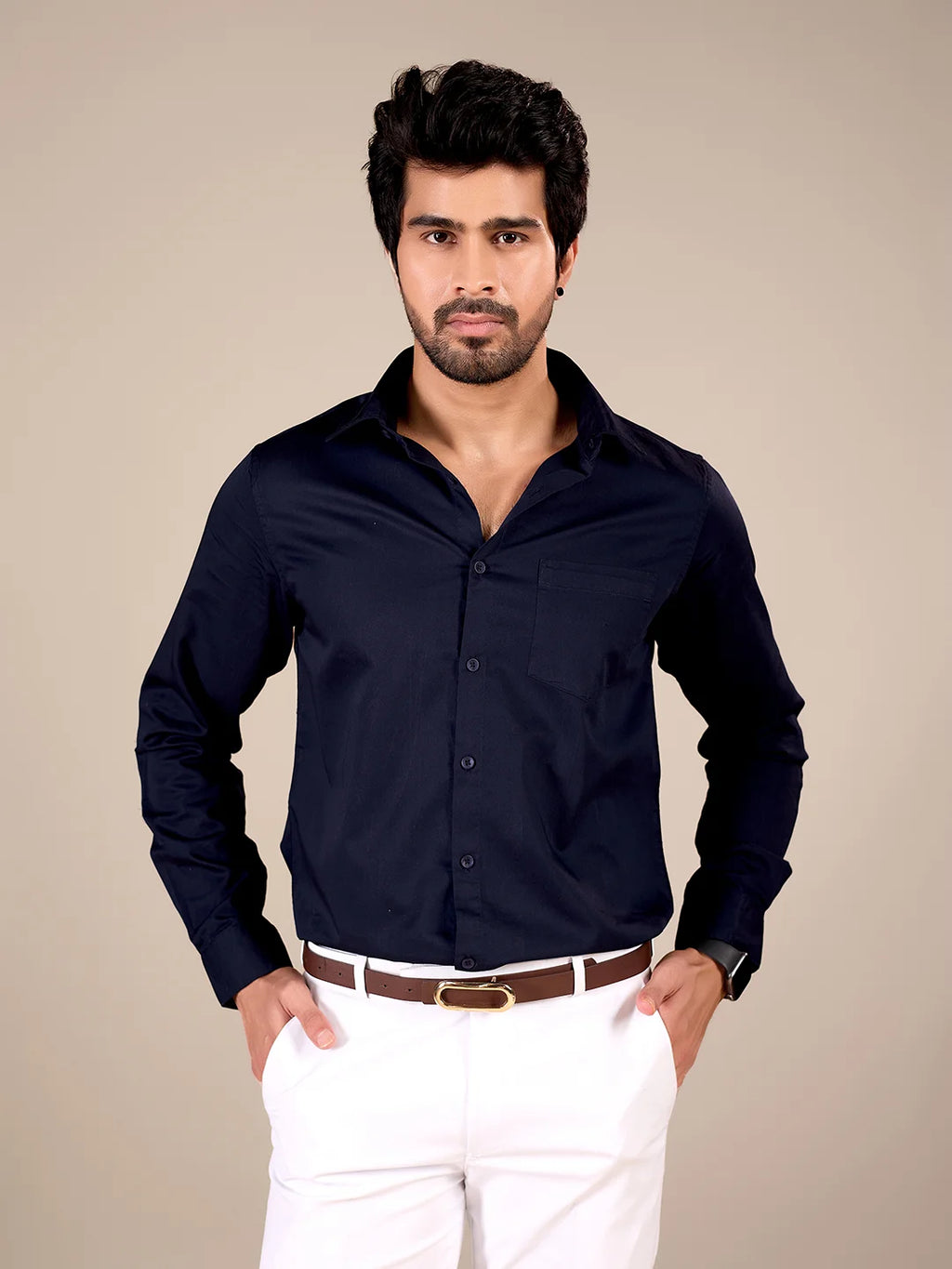 NAVY BLUE 100% GIZA COTTON SHIRT