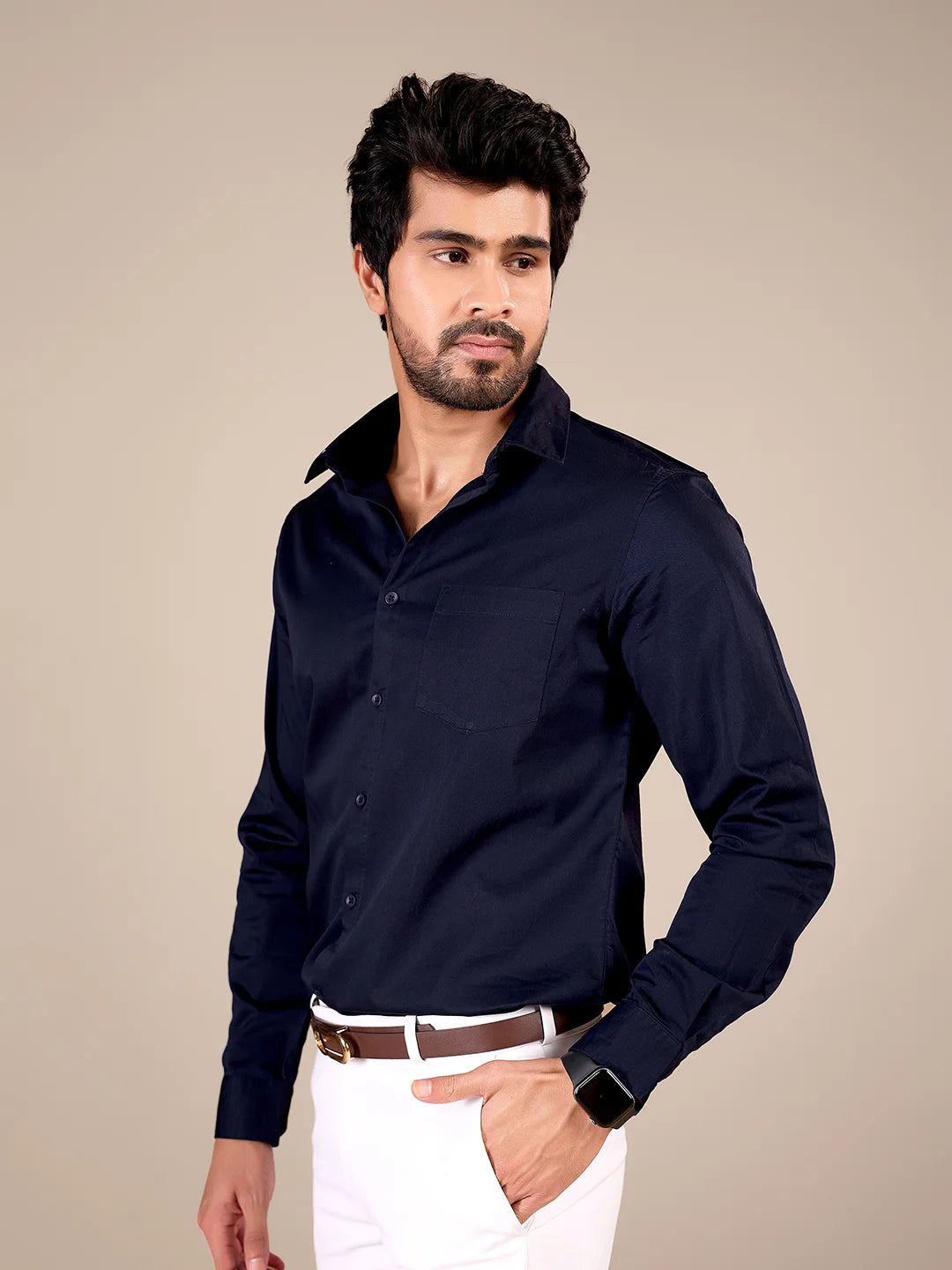 NAVY BLUE 100% GIZA COTTON SHIRT