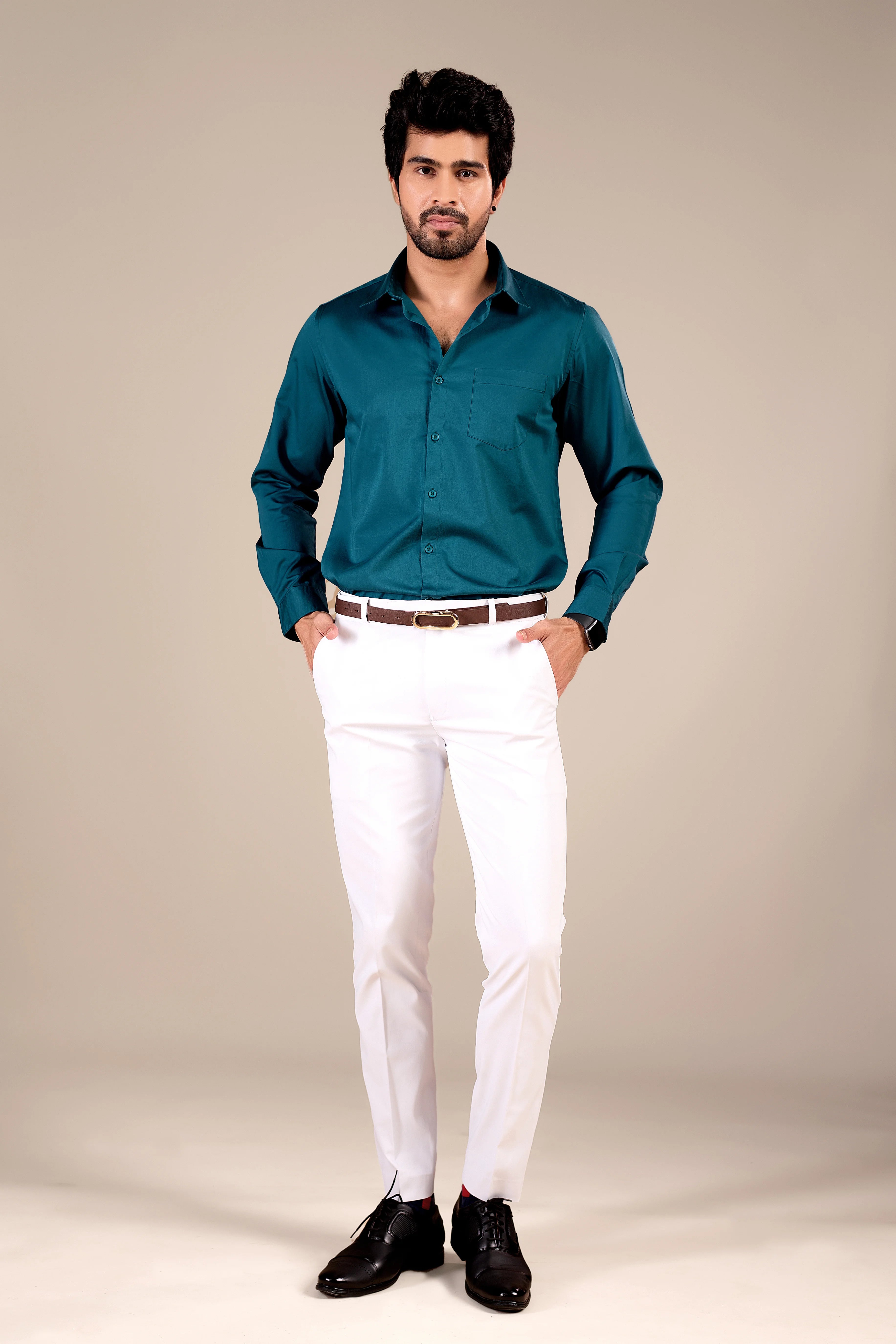 TEAL BLUE 100% COTTON SHIRT