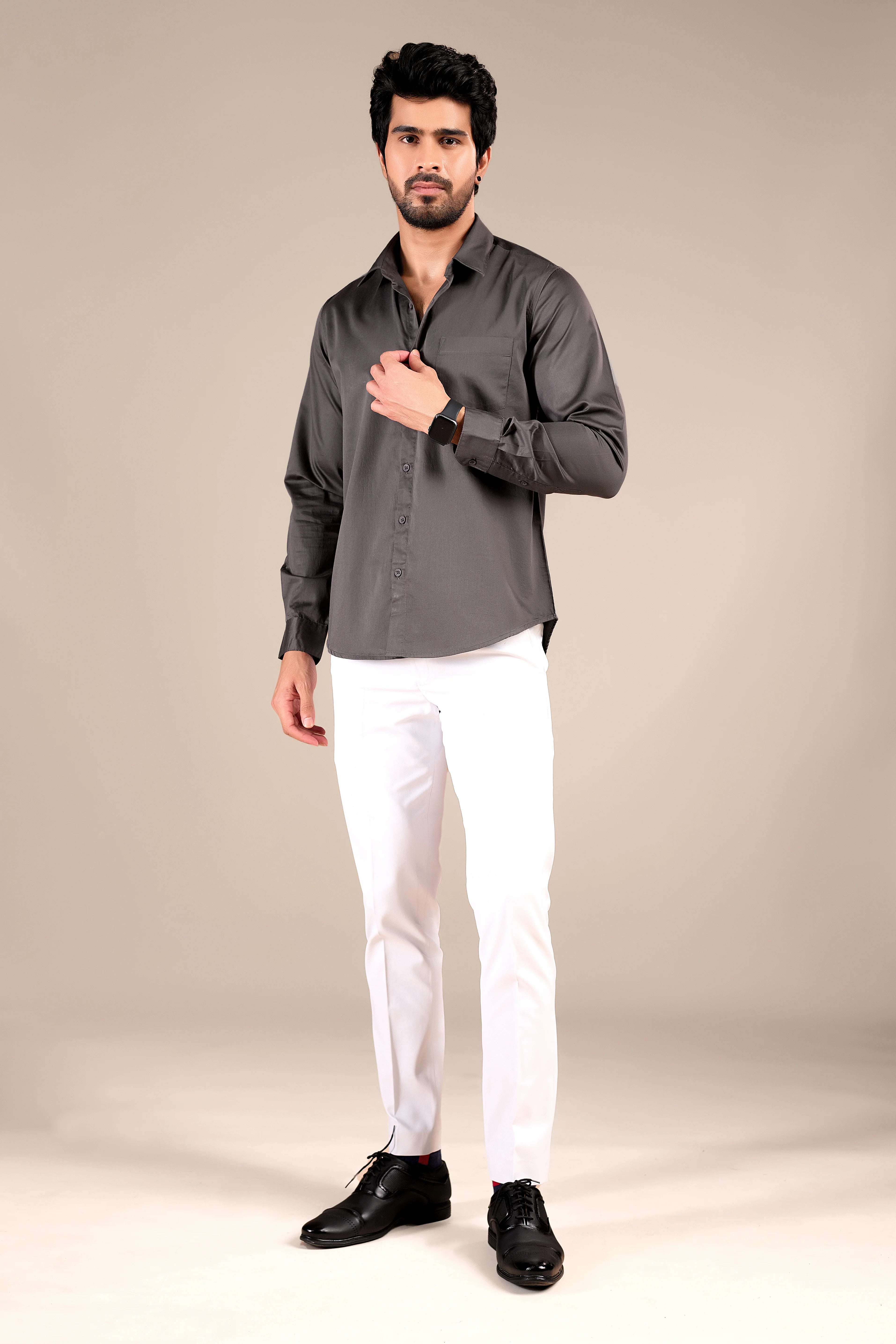 SMOKEY GRAY 100% COTTON SHIRTS