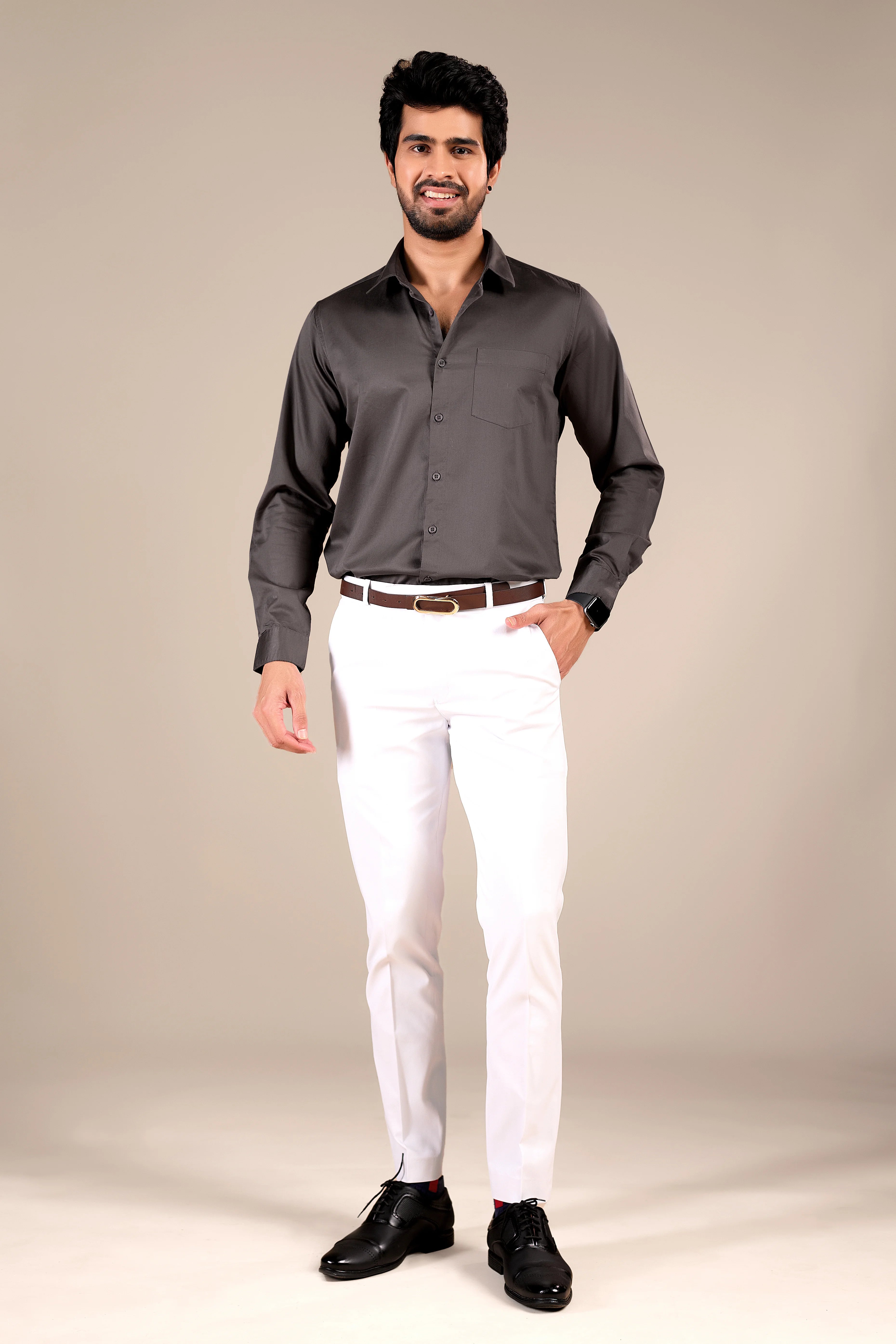 SMOKEY GRAY 100% COTTON SHIRTS