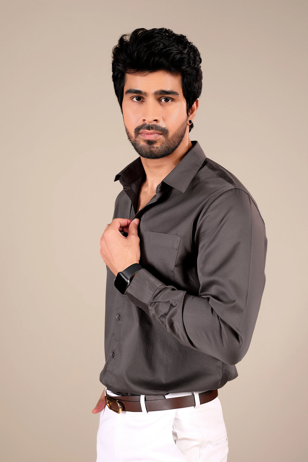 SMOKEY GRAY 100% COTTON SHIRTS