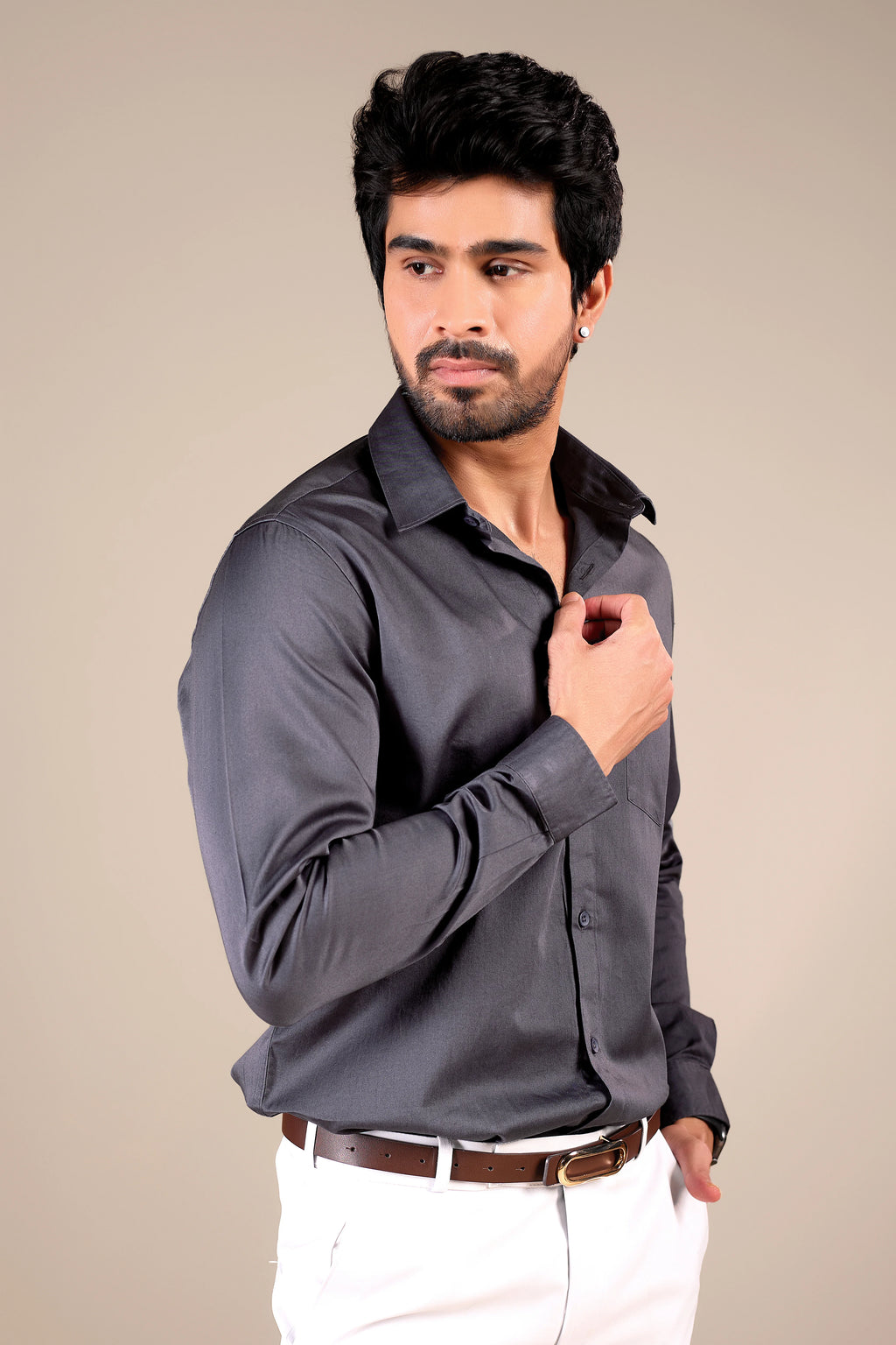 CHARCOAL GRAY 100% GIZA COTTON SHIRT