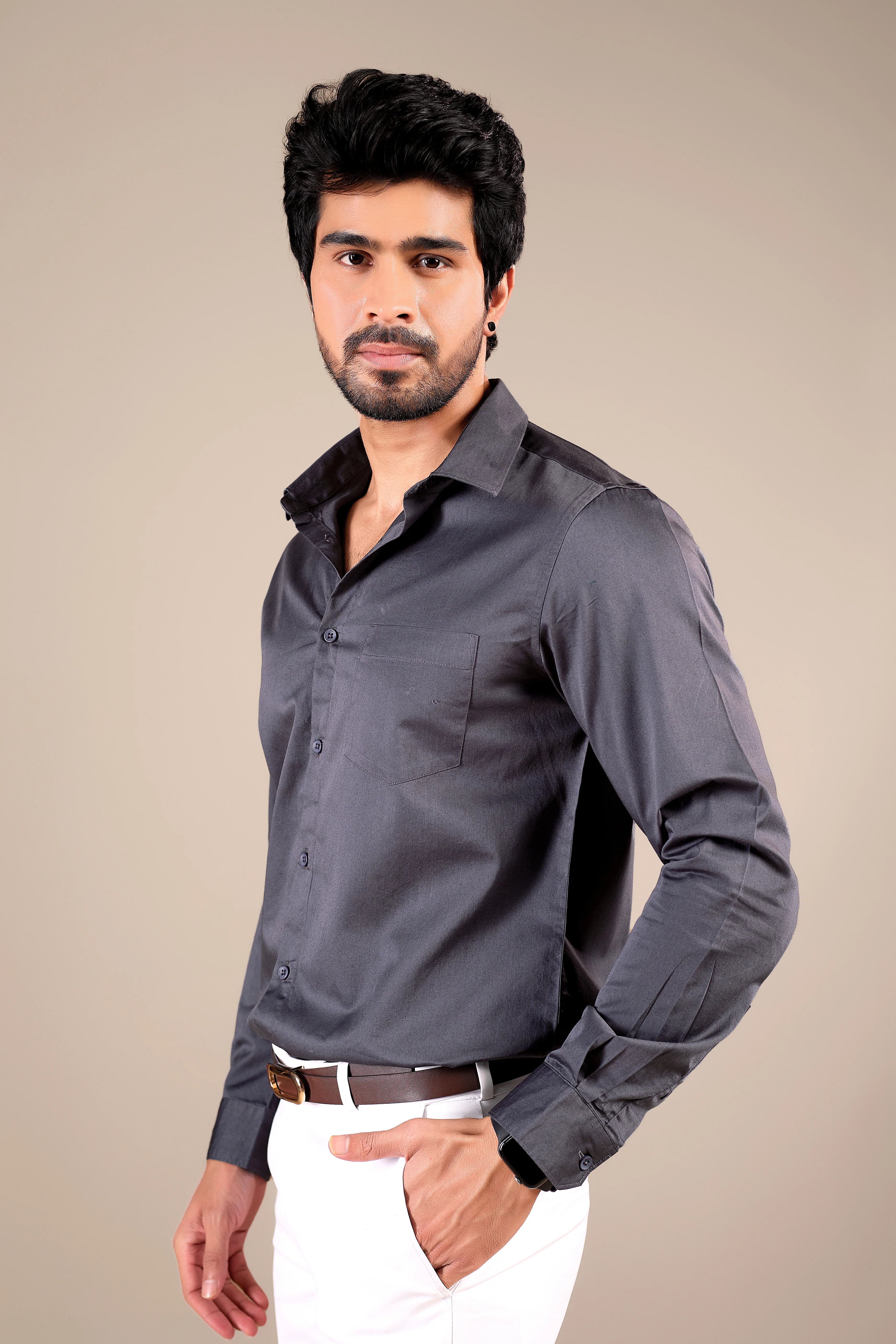 CHARCOAL GRAY 100% GIZA COTTON SHIRT