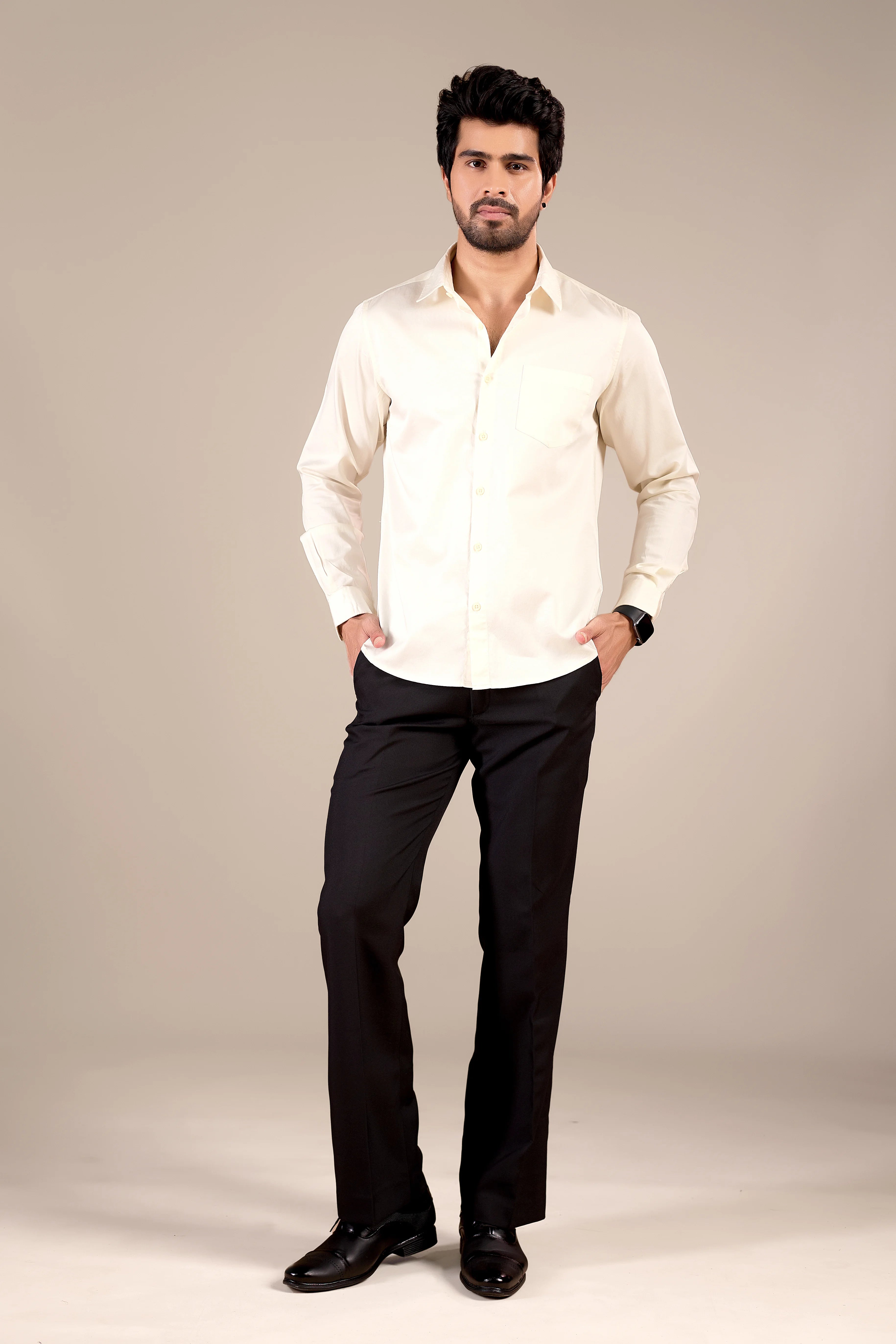 LIGHT CREAM 100% COTTON SHIRT