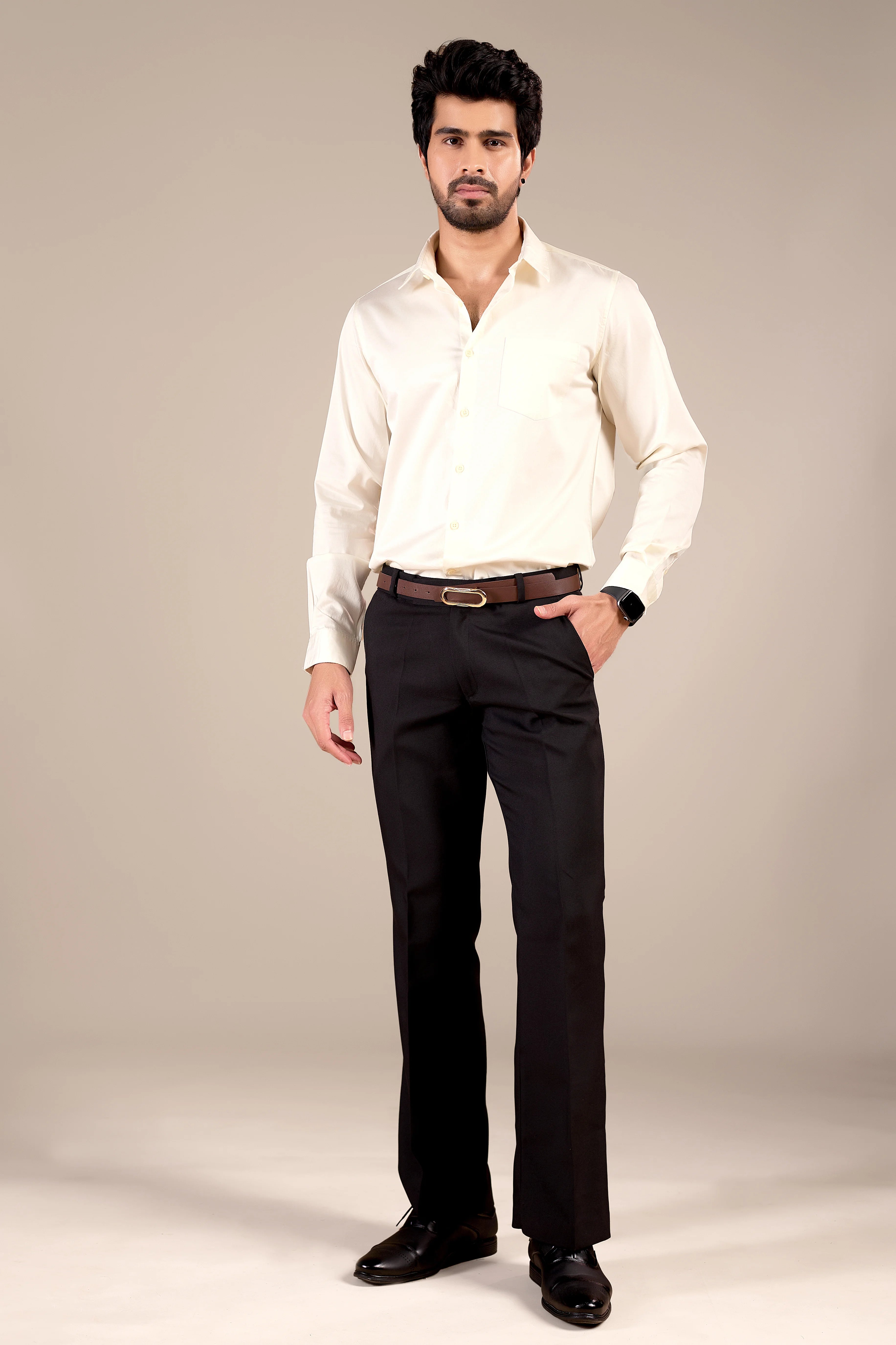 LIGHT CREAM 100% COTTON SHIRT