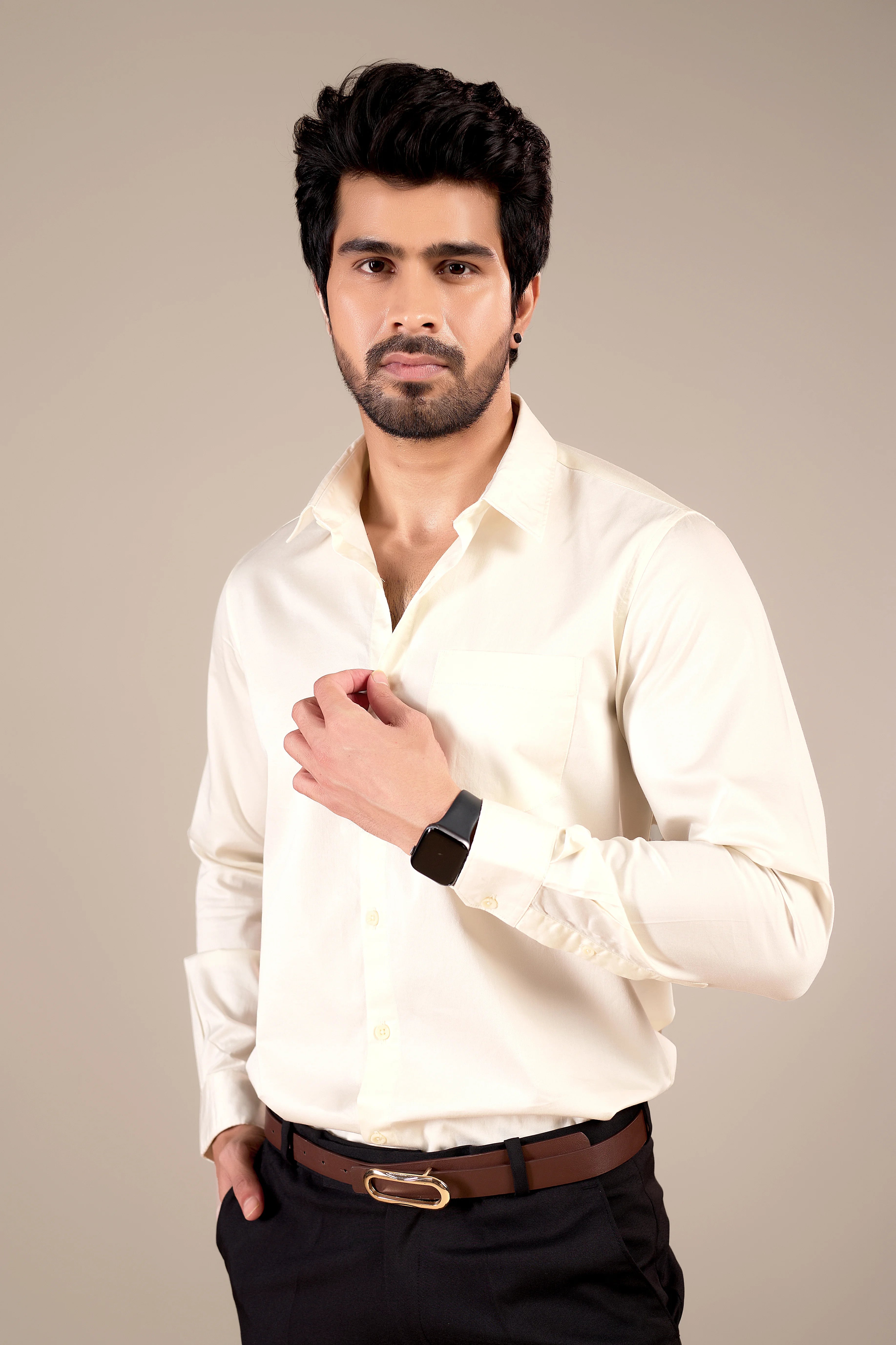LIGHT CREAM 100% COTTON SHIRT