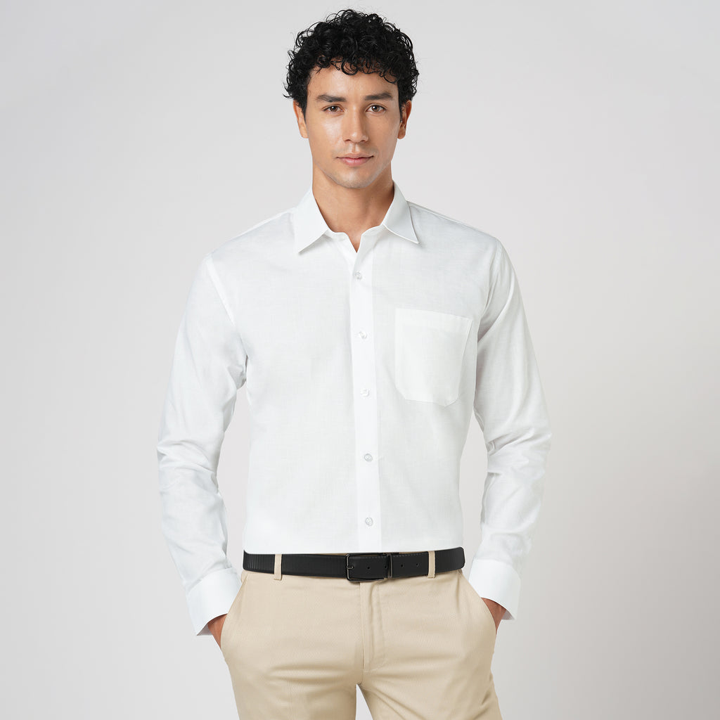 WHITE SLUB PATTERN SOLID SHIRT