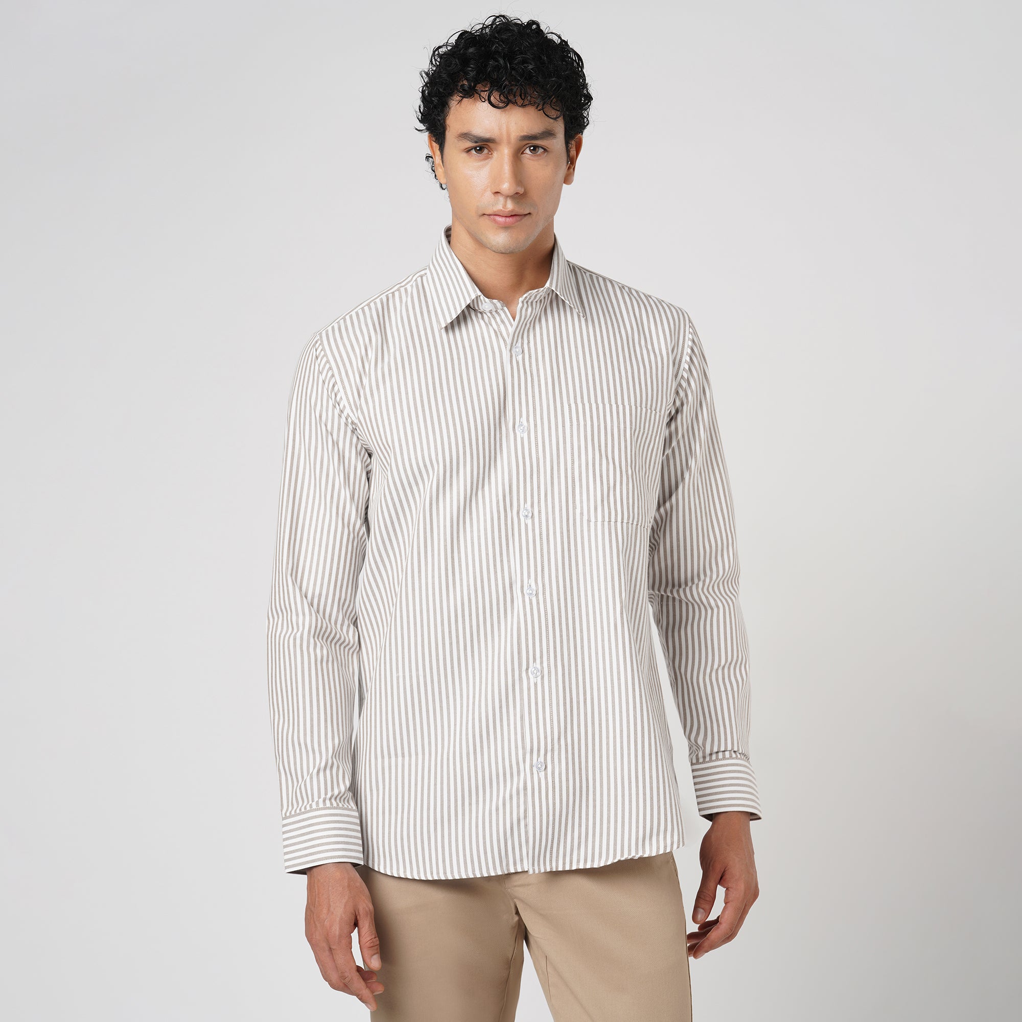 BROWN & WHITE CANDY STRIPE OXFORD SHIRT