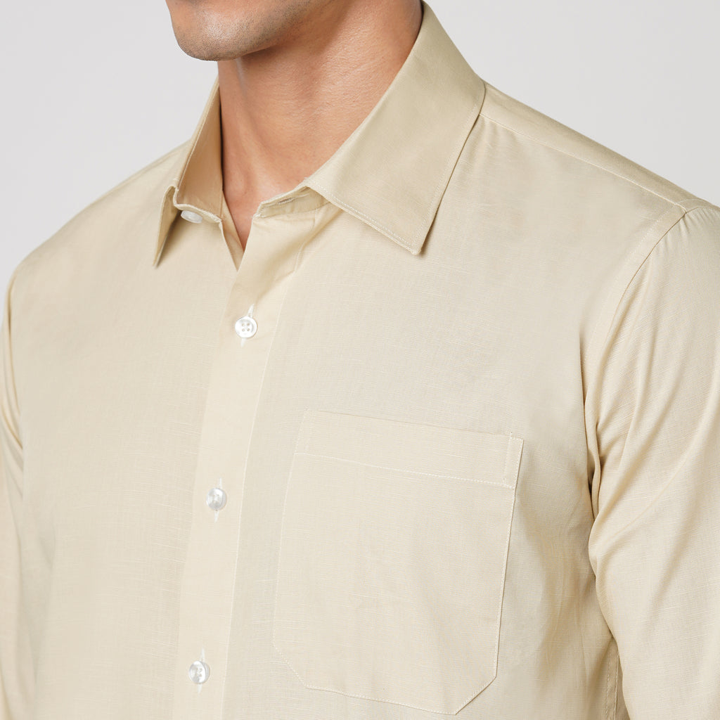 LIGHT KHAKI SLUB PATTERN SOLID SHIRT