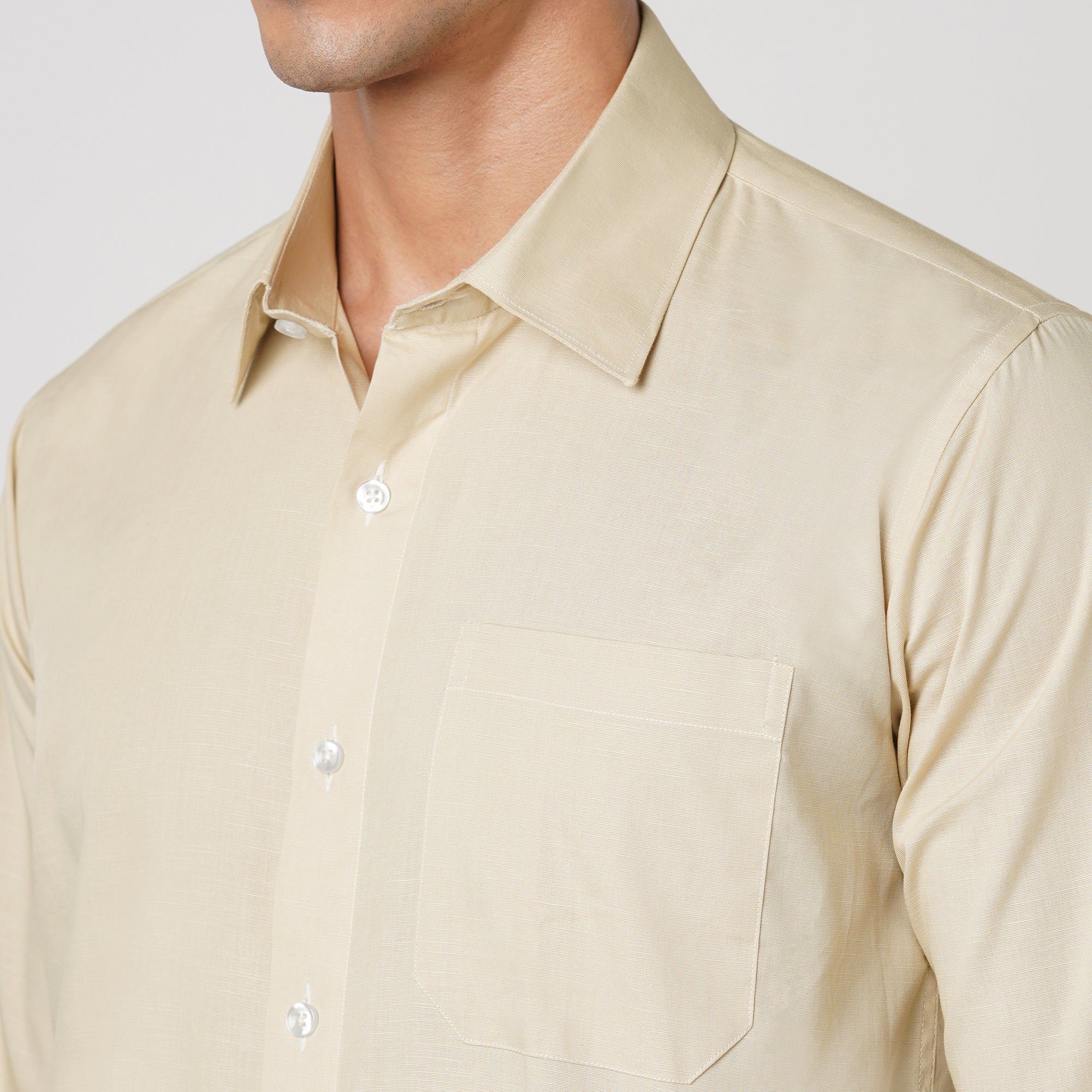 LIGHT KHAKI SLUB PATTERN SOLID SHIRT