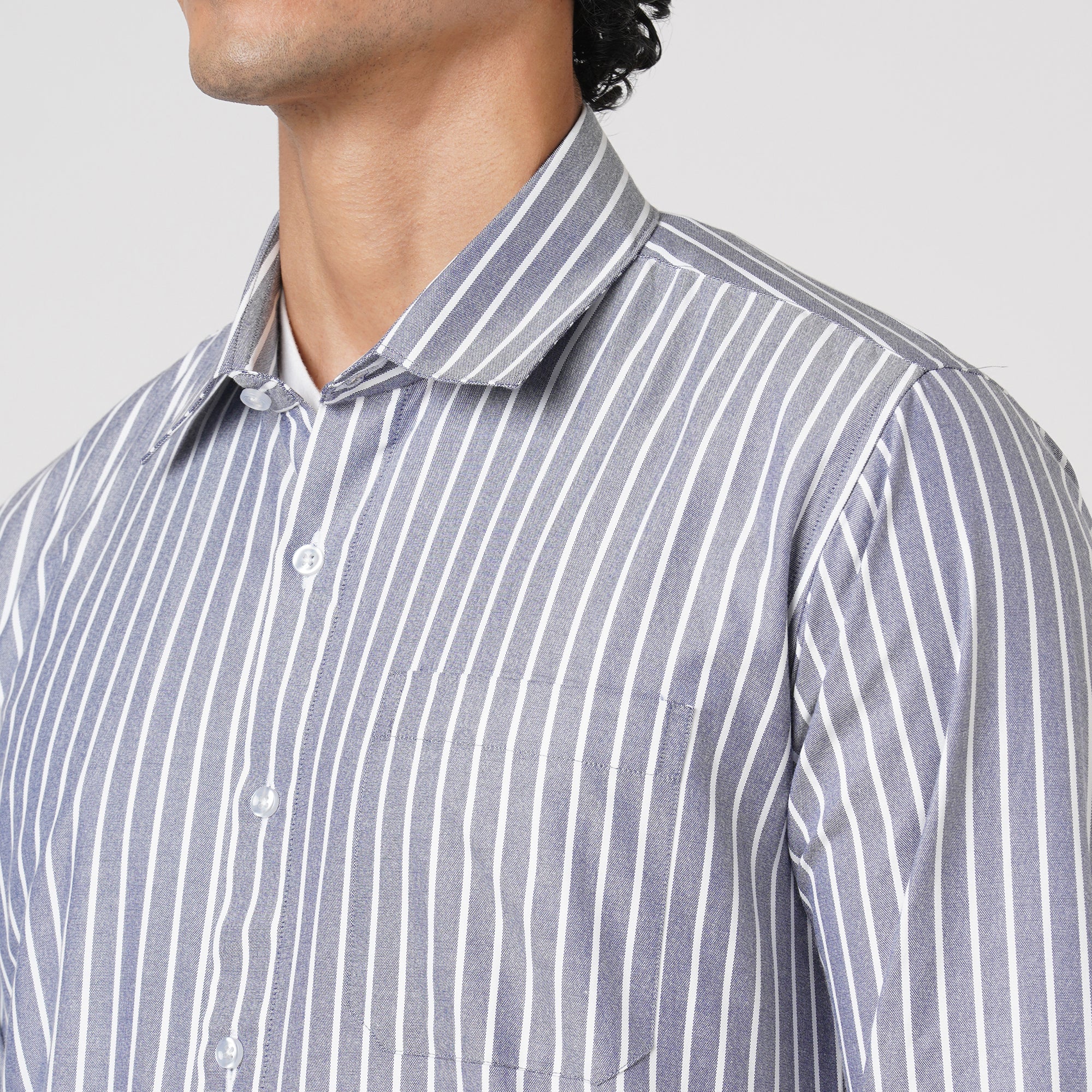 DARK GRAY BUTCHER'S STRIPE OXFORD SHIRT