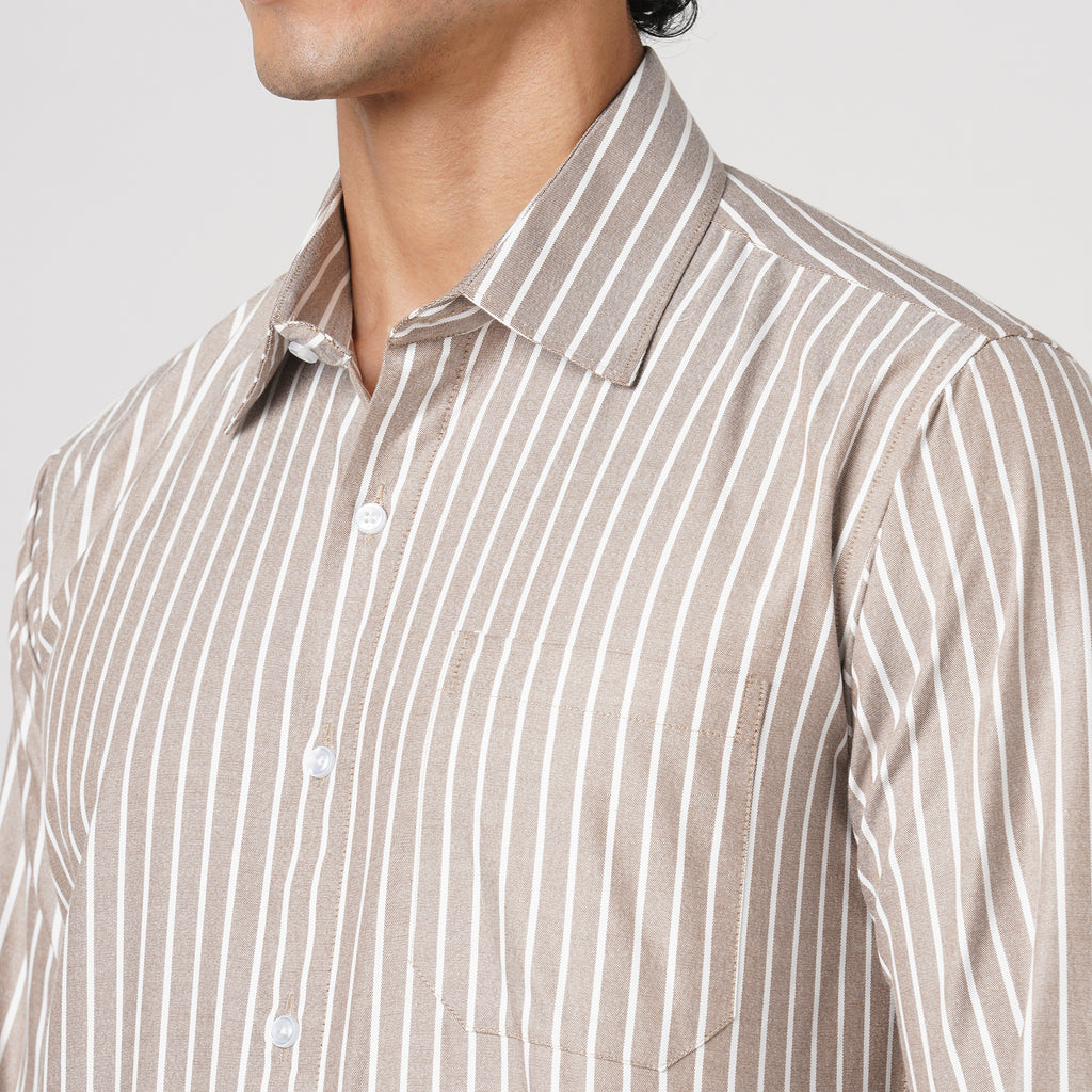 SOFT BROWN BUTCHER'S STRIPE OXFORD SHIRT