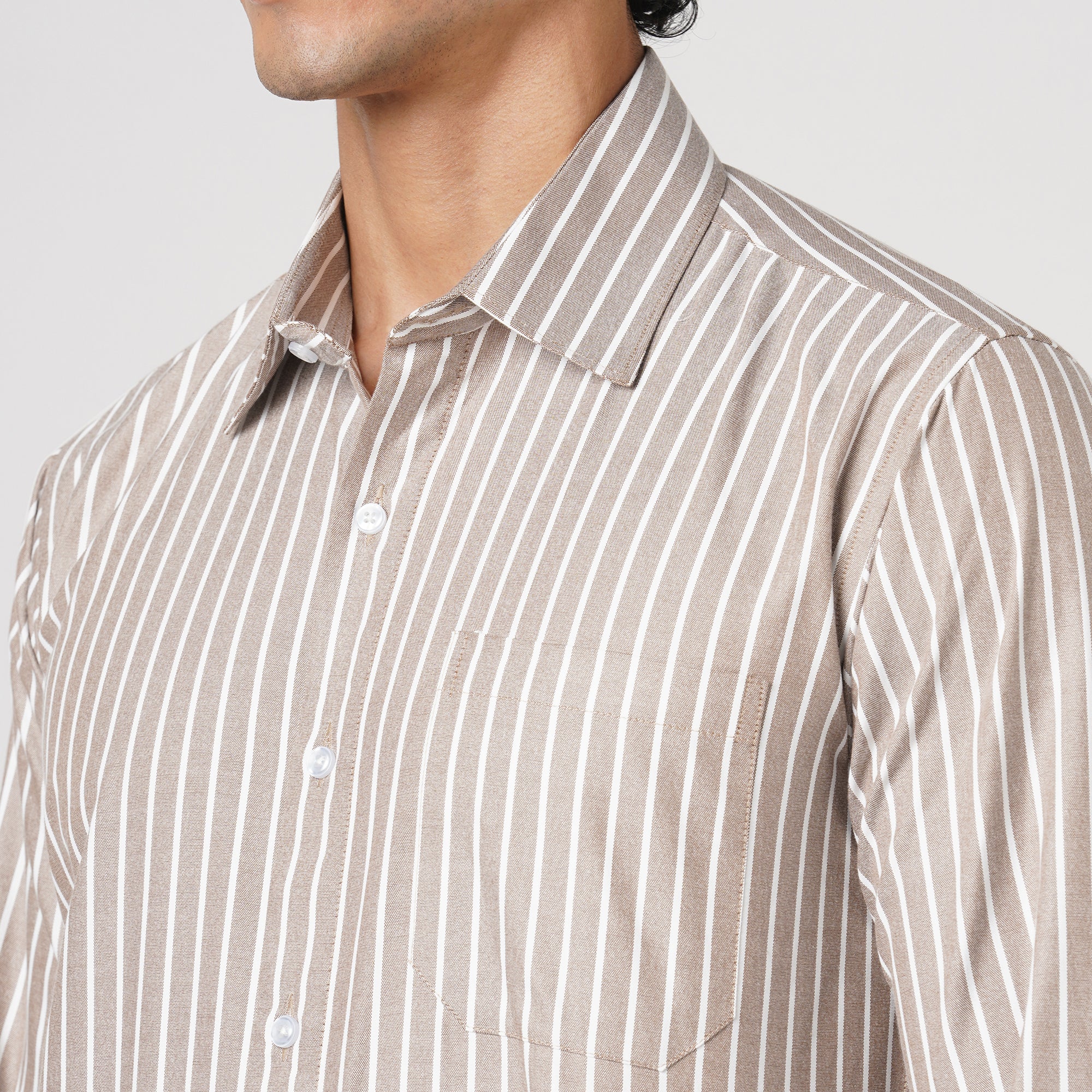 SOFT BROWN BUTCHER'S STRIPE OXFORD SHIRT