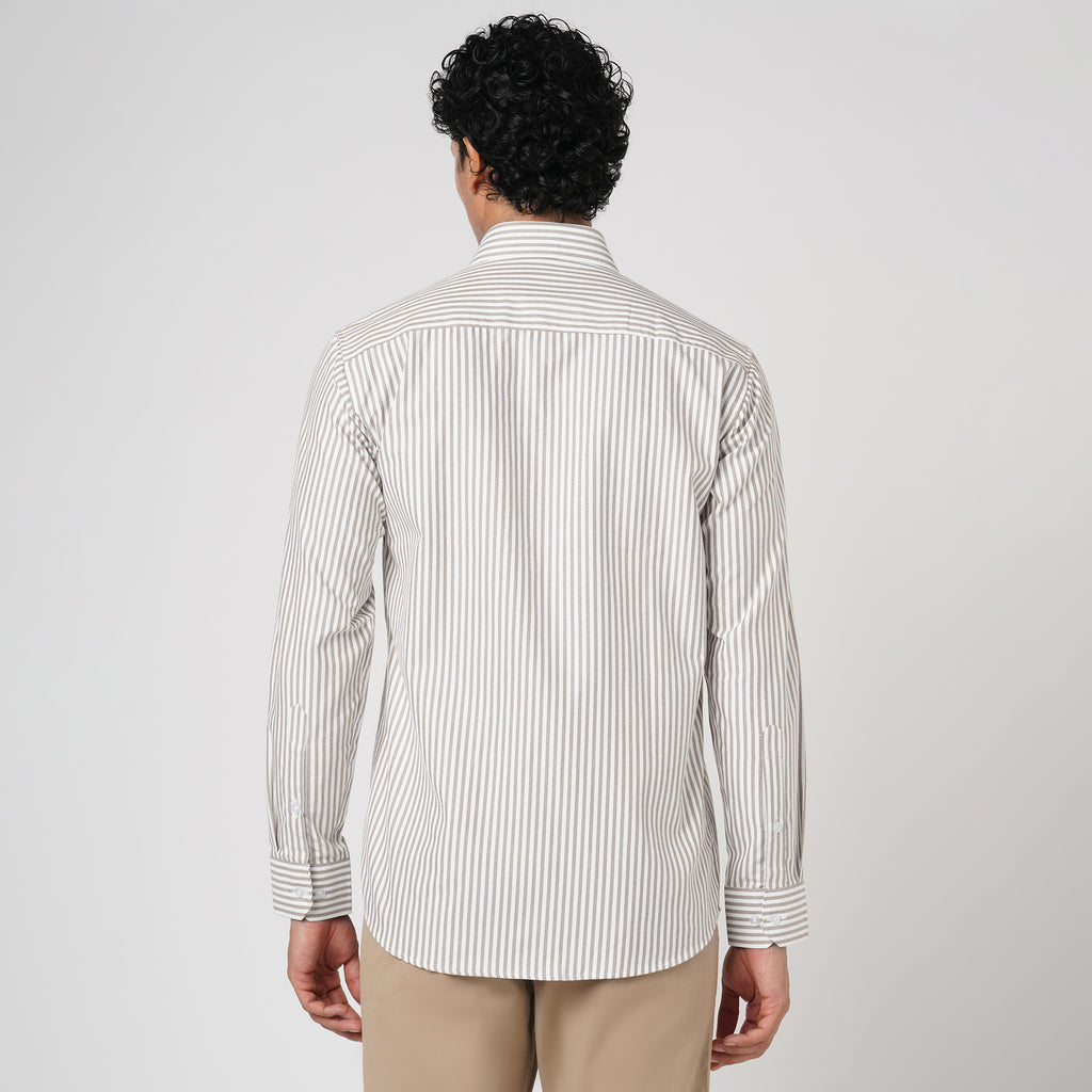 BROWN & WHITE CANDY STRIPE OXFORD SHIRT