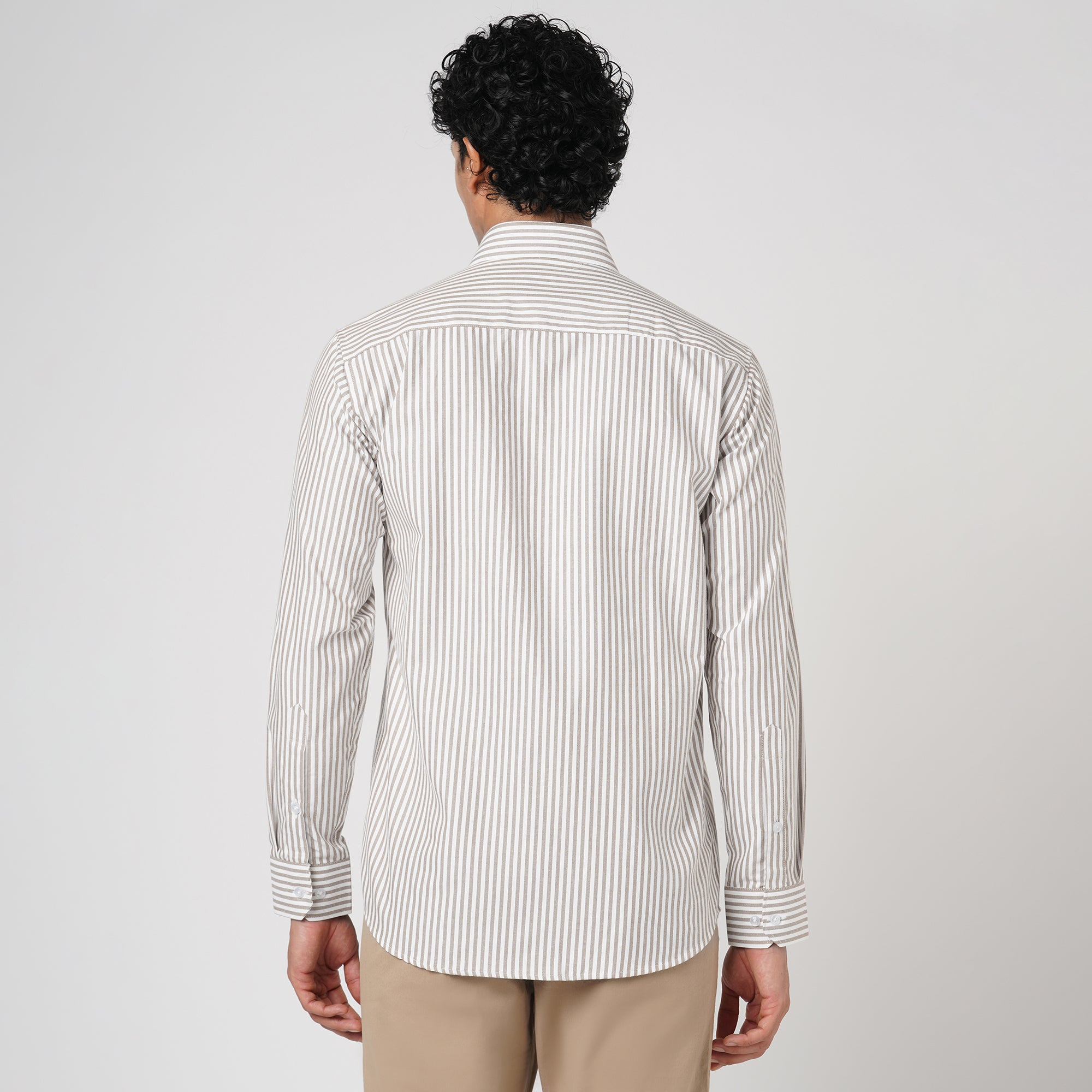 BROWN & WHITE CANDY STRIPE OXFORD SHIRT