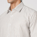 BROWN & WHITE CANDY STRIPE OXFORD SHIRT