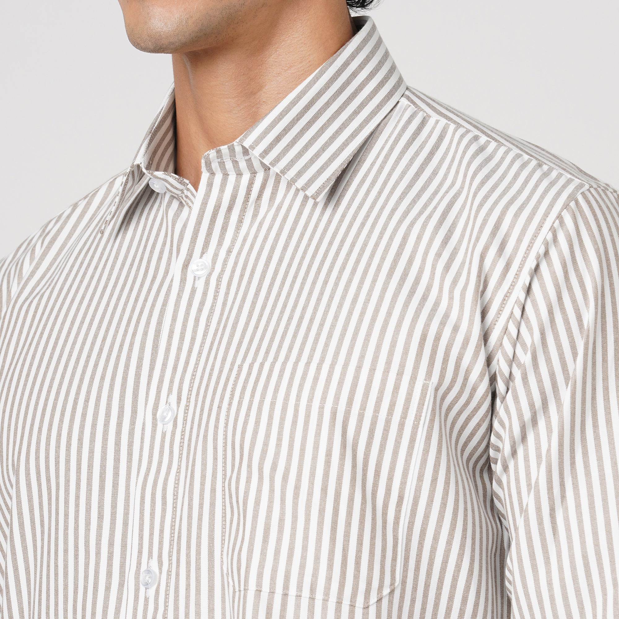 BROWN & WHITE CANDY STRIPE OXFORD SHIRT