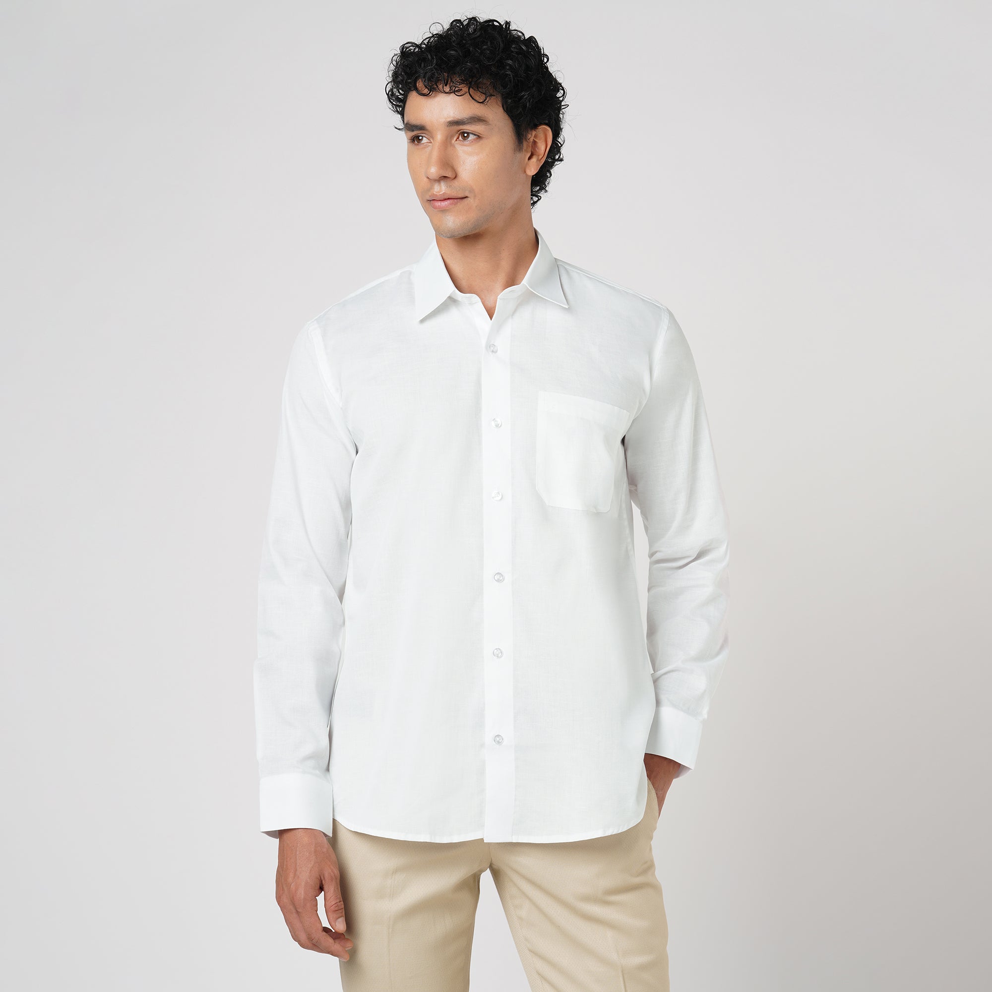 WHITE SLUB PATTERN SOLID SHIRT