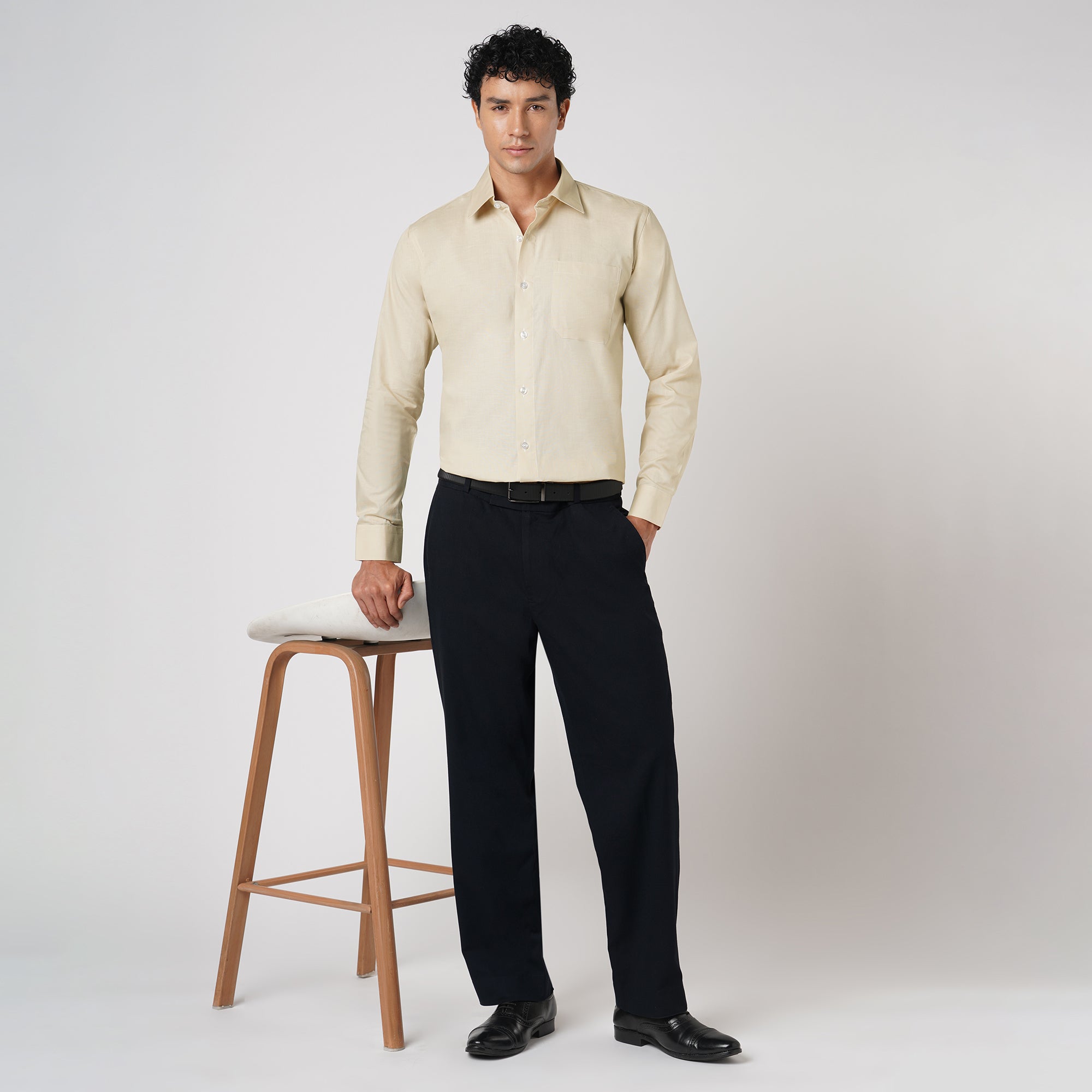 LIGHT KHAKI SLUB PATTERN SOLID SHIRT