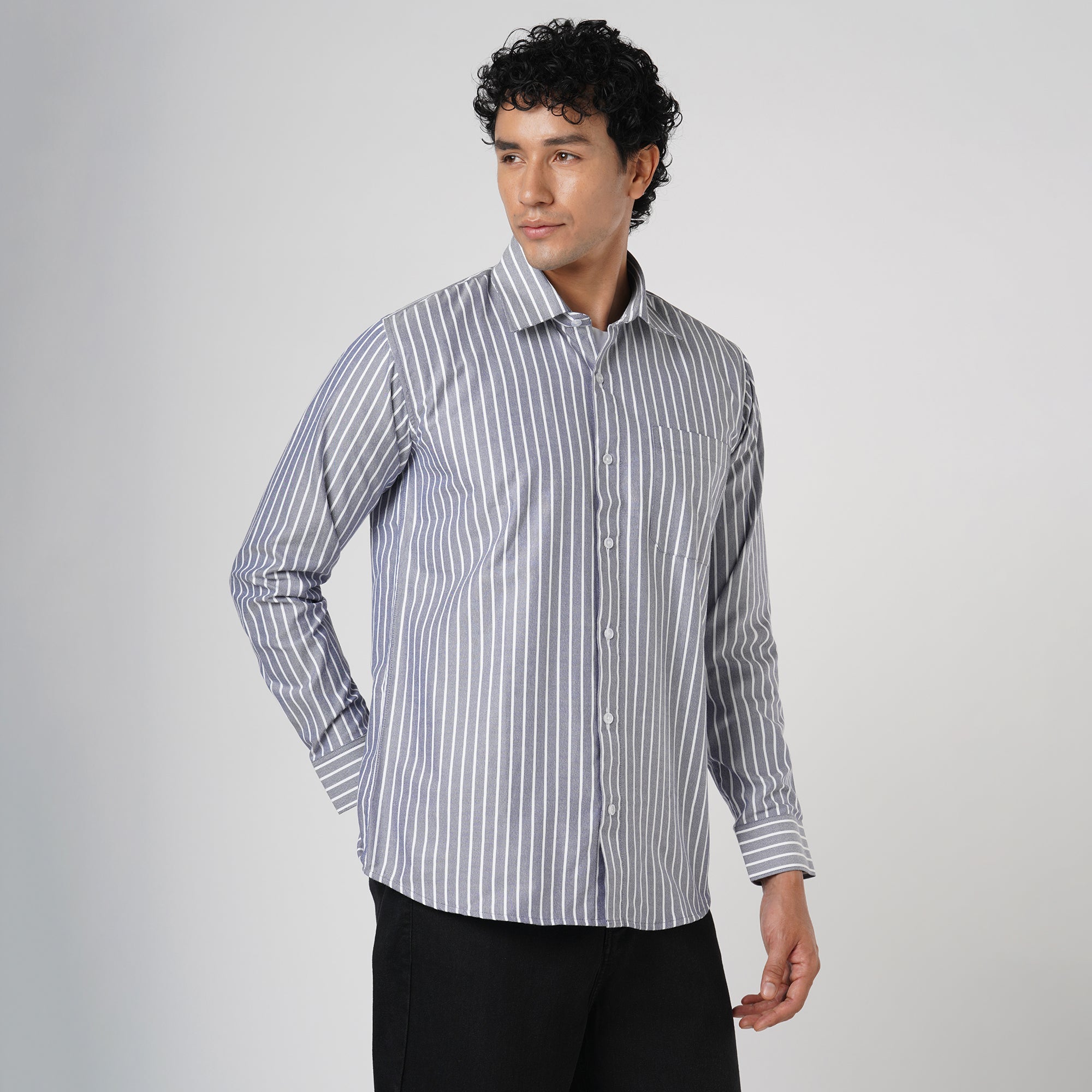 DARK GRAY BUTCHER'S STRIPE OXFORD SHIRT