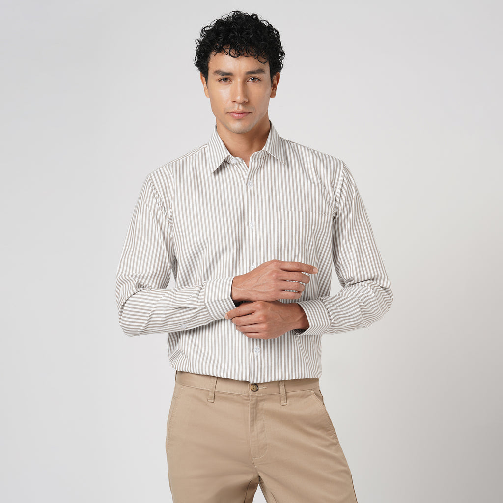 BROWN & WHITE CANDY STRIPE OXFORD SHIRT