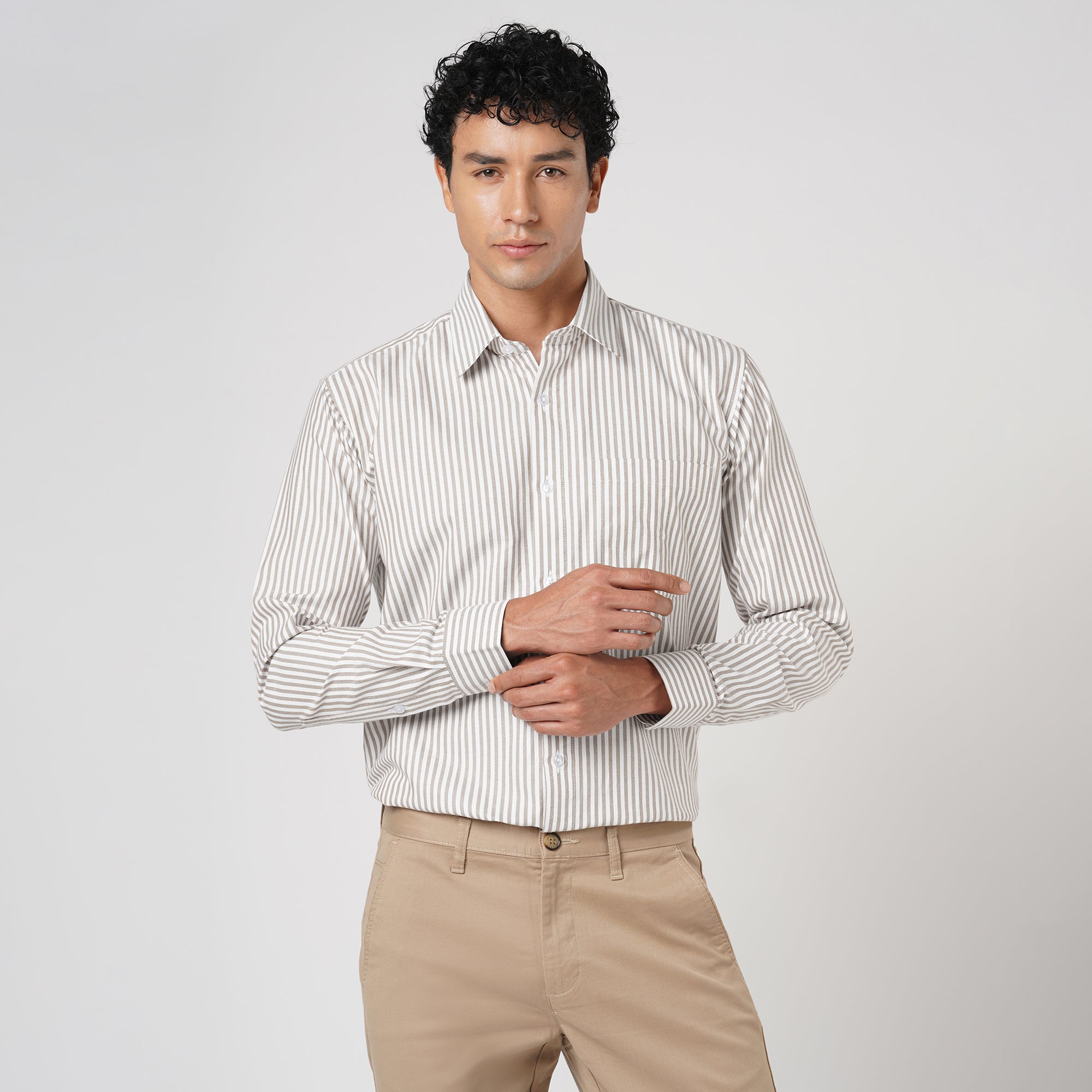 BROWN & WHITE CANDY STRIPE OXFORD SHIRT