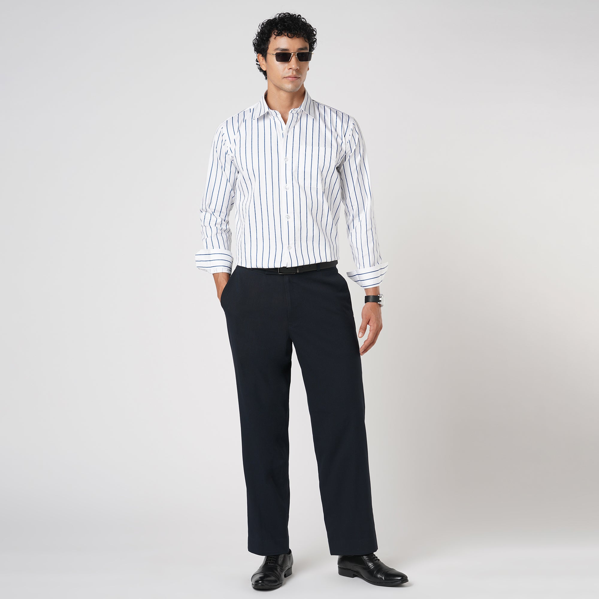 ROYAL BLUE & WHITE PIN STRIPE SHIRT
