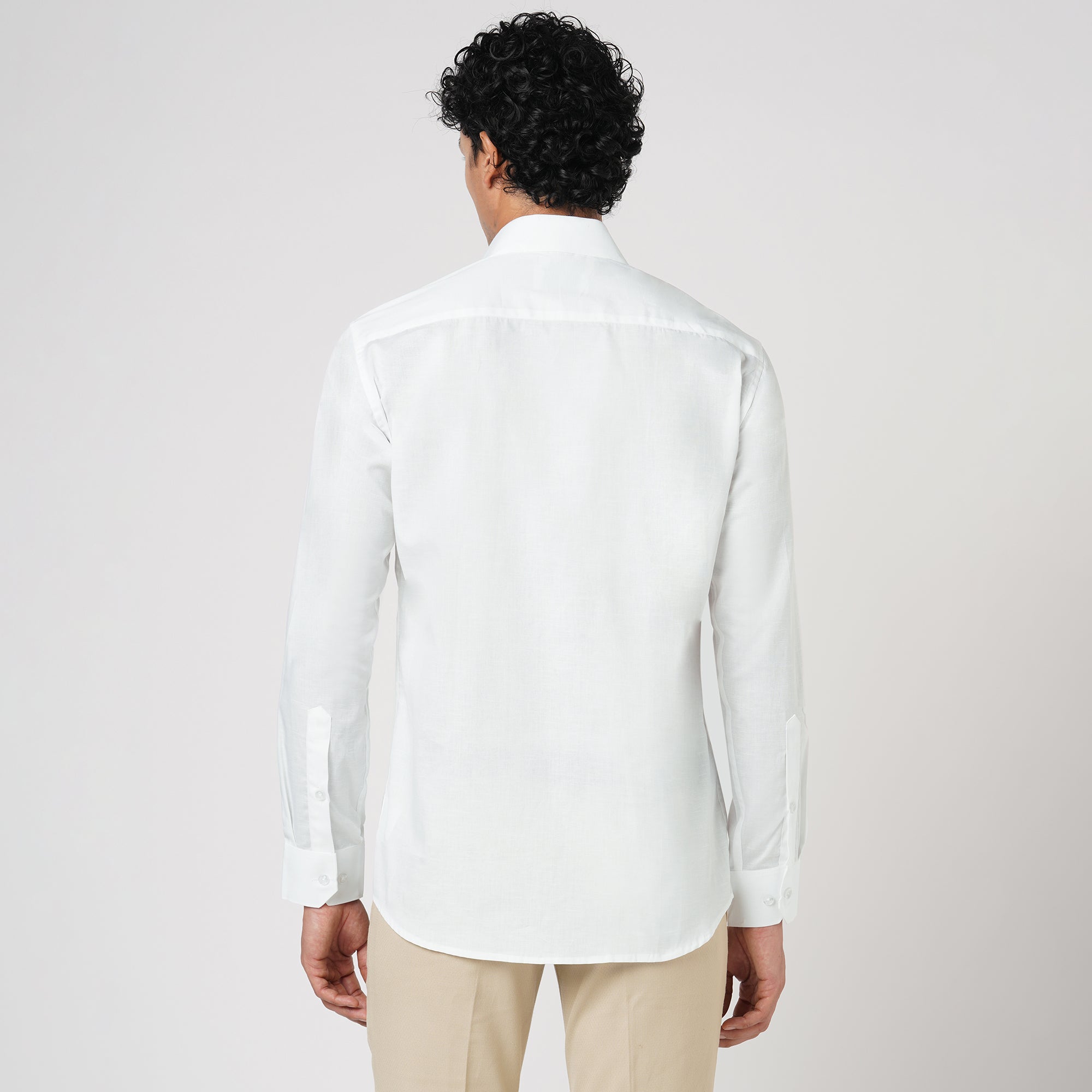 WHITE SLUB PATTERN SOLID SHIRT