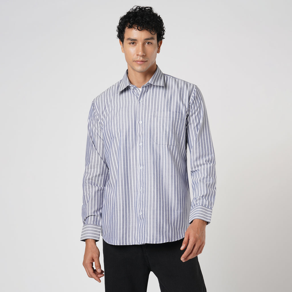 DARK GRAY BUTCHER'S STRIPE OXFORD SHIRT