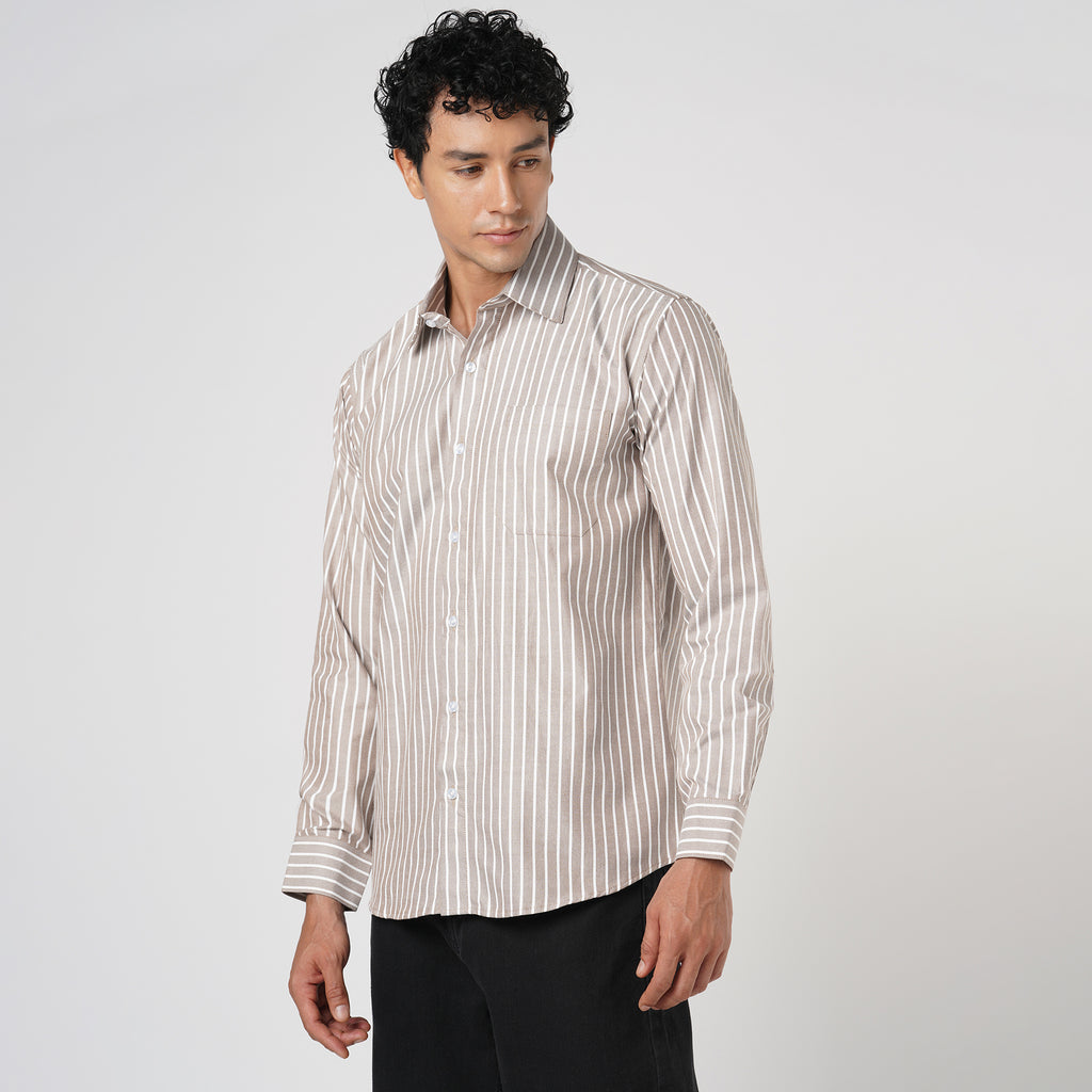 SOFT BROWN BUTCHER'S STRIPE OXFORD SHIRT
