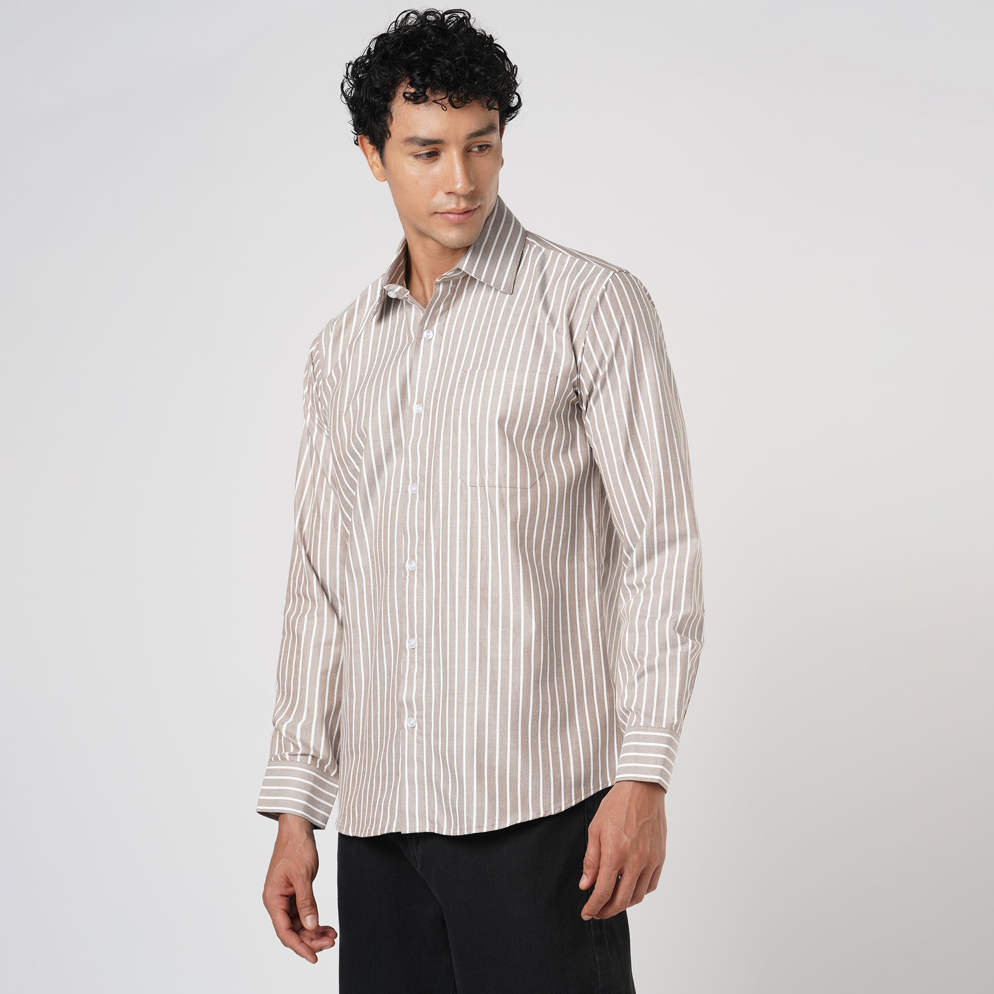 SOFT BROWN BUTCHER'S STRIPE OXFORD SHIRT