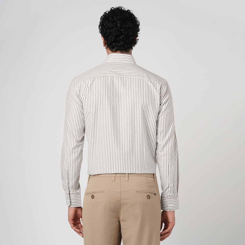 BROWN & WHITE CANDY STRIPE OXFORD SHIRT