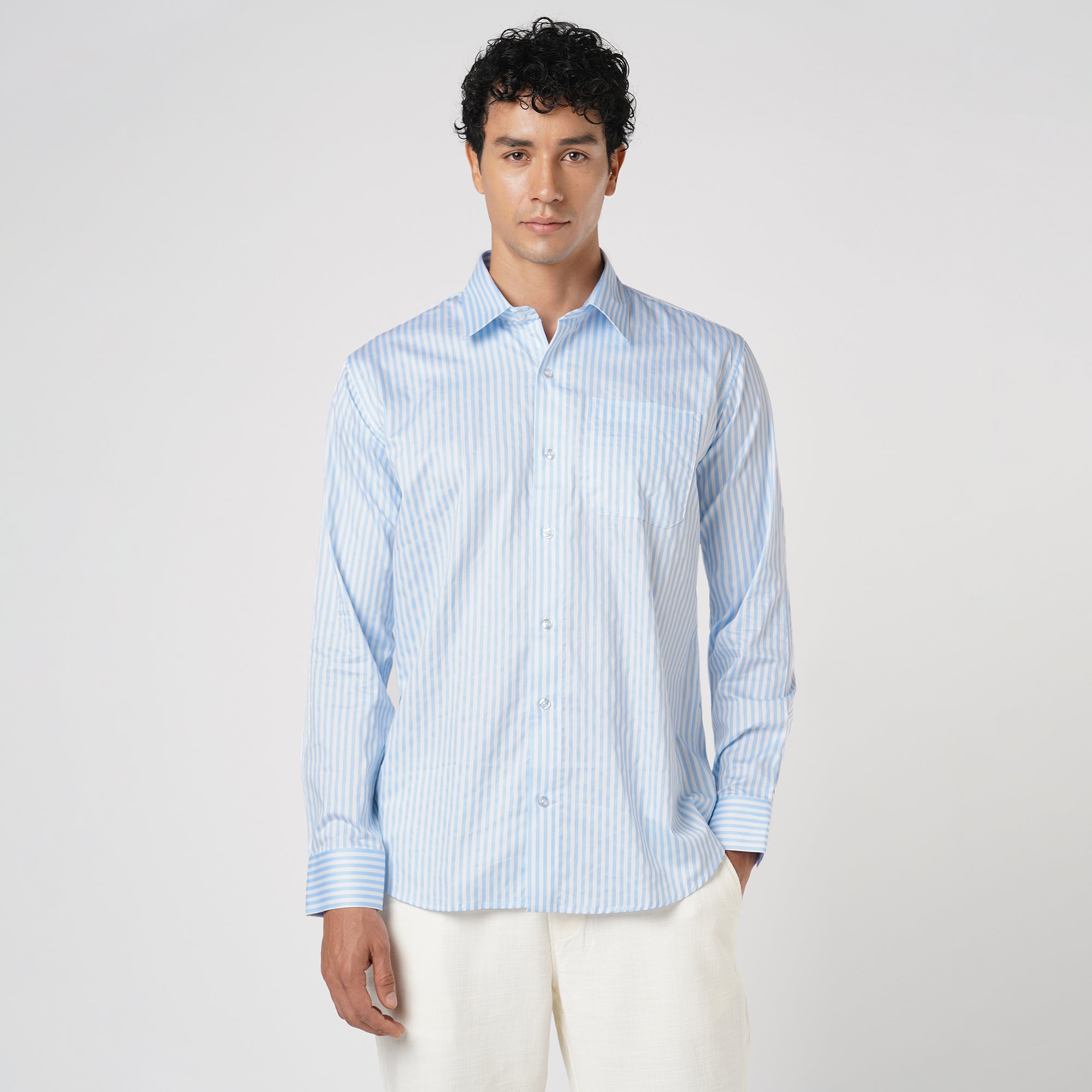 SKY BLUE & WHITE CANDY STRIPE SHIRT