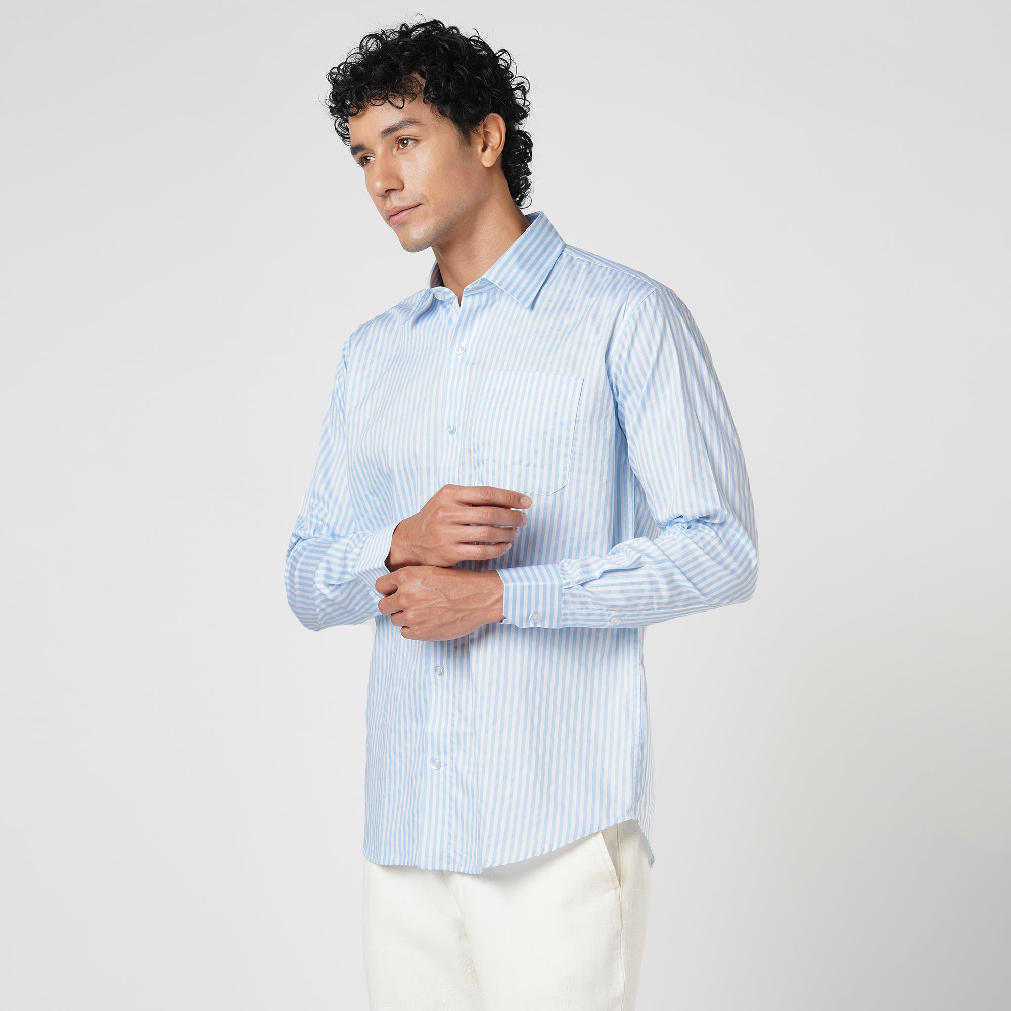 SKY BLUE & WHITE CANDY STRIPE SHIRT