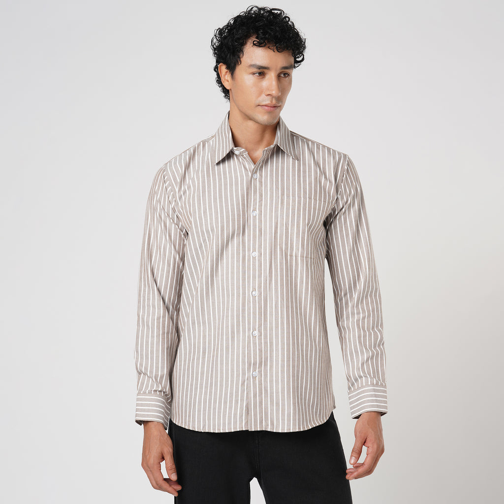 SOFT BROWN BUTCHER'S STRIPE OXFORD SHIRT