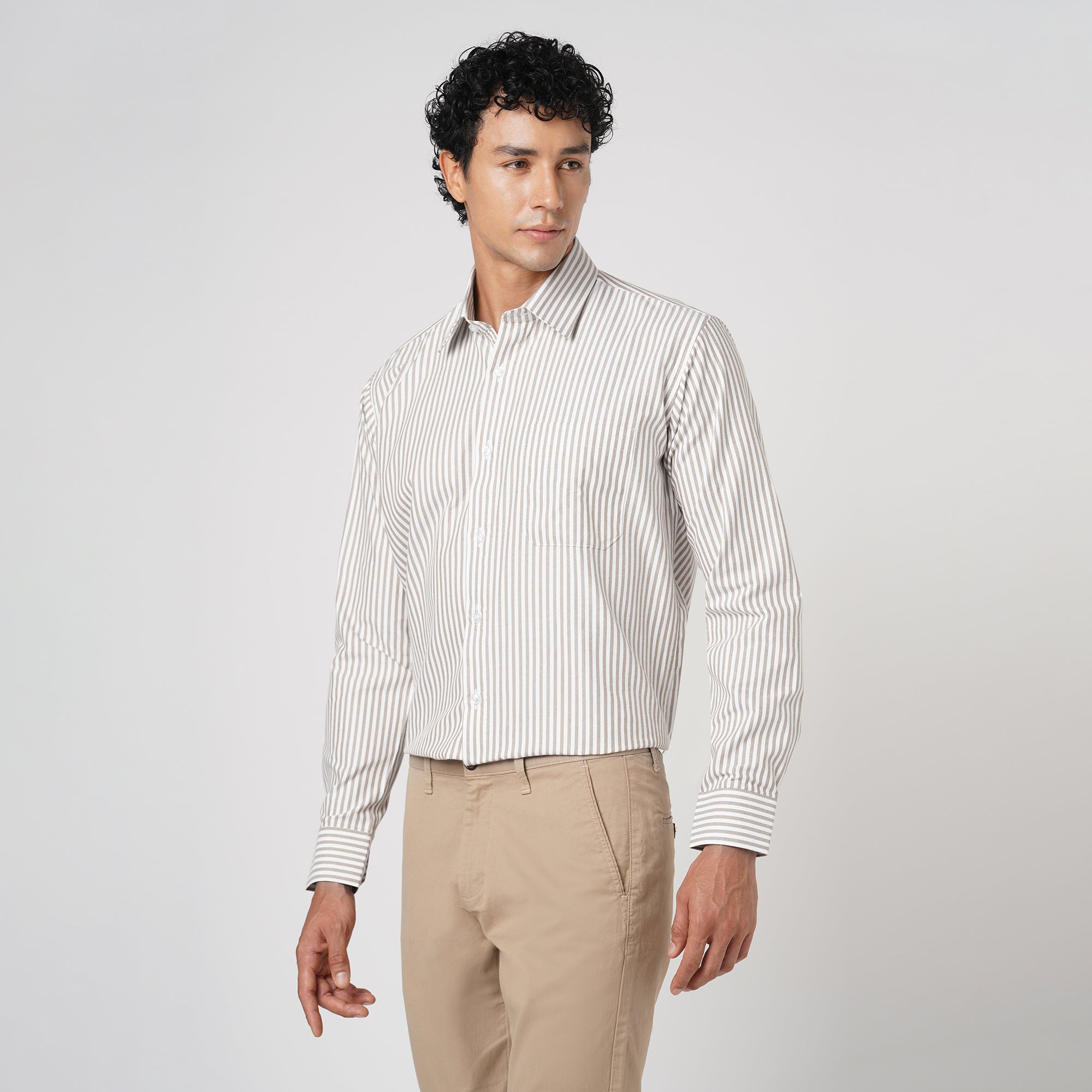 BROWN & WHITE CANDY STRIPE OXFORD SHIRT