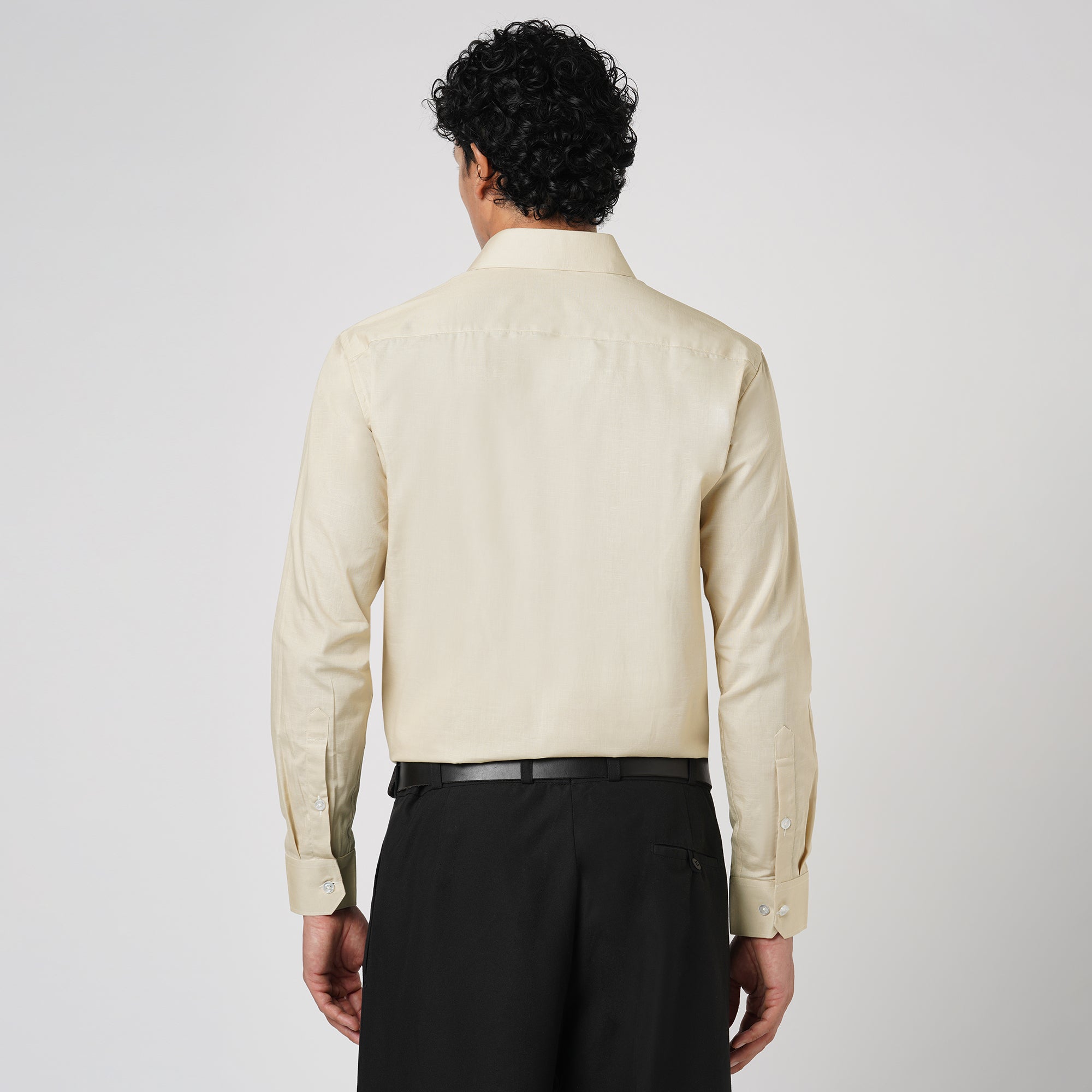 LIGHT KHAKI SLUB PATTERN SOLID SHIRT