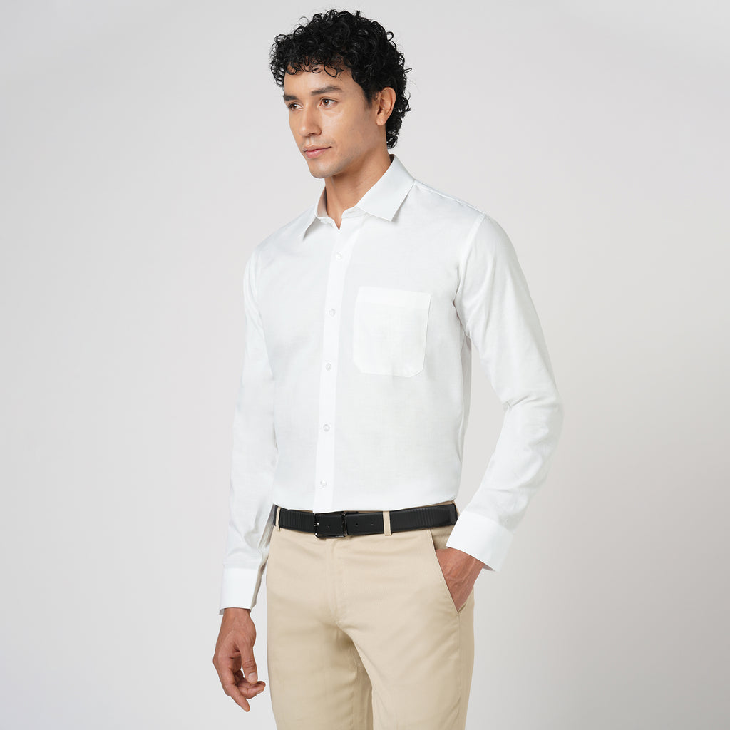 WHITE SLUB PATTERN SOLID SHIRT