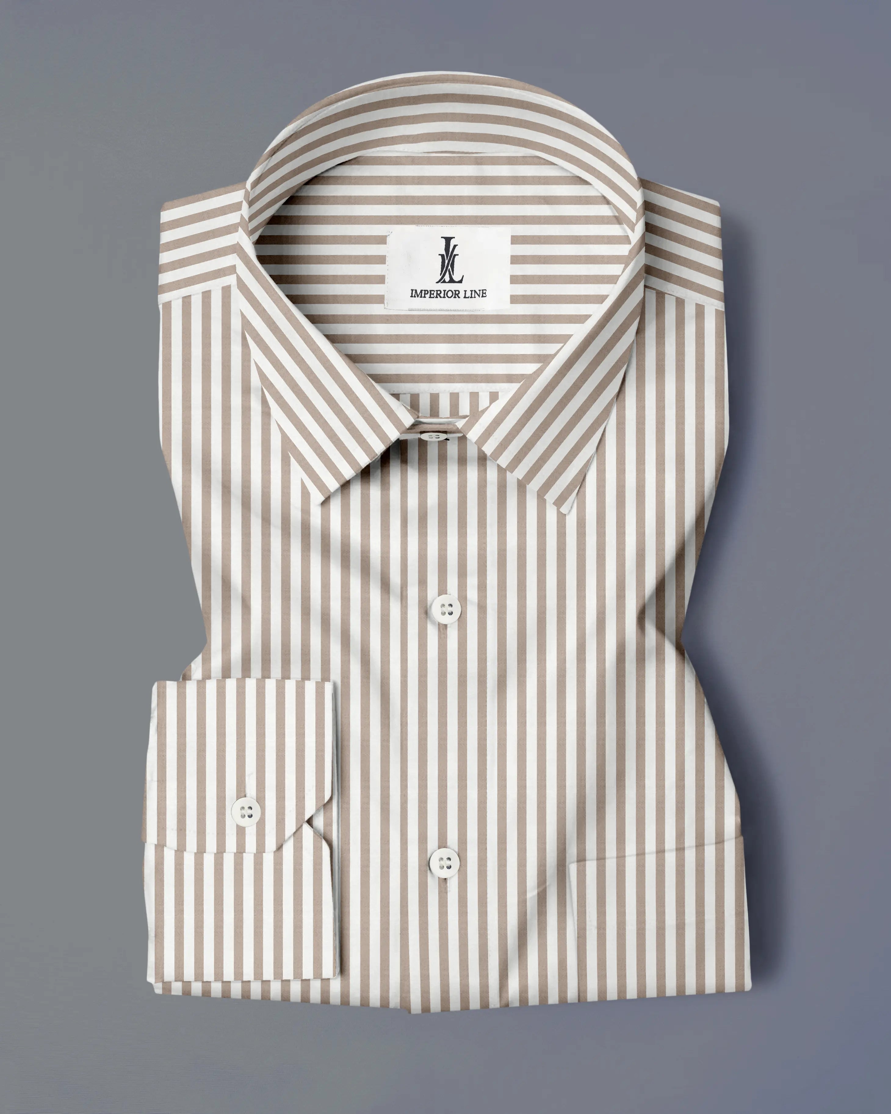 BROWN & WHITE CANDY STRIPE OXFORD SHIRT