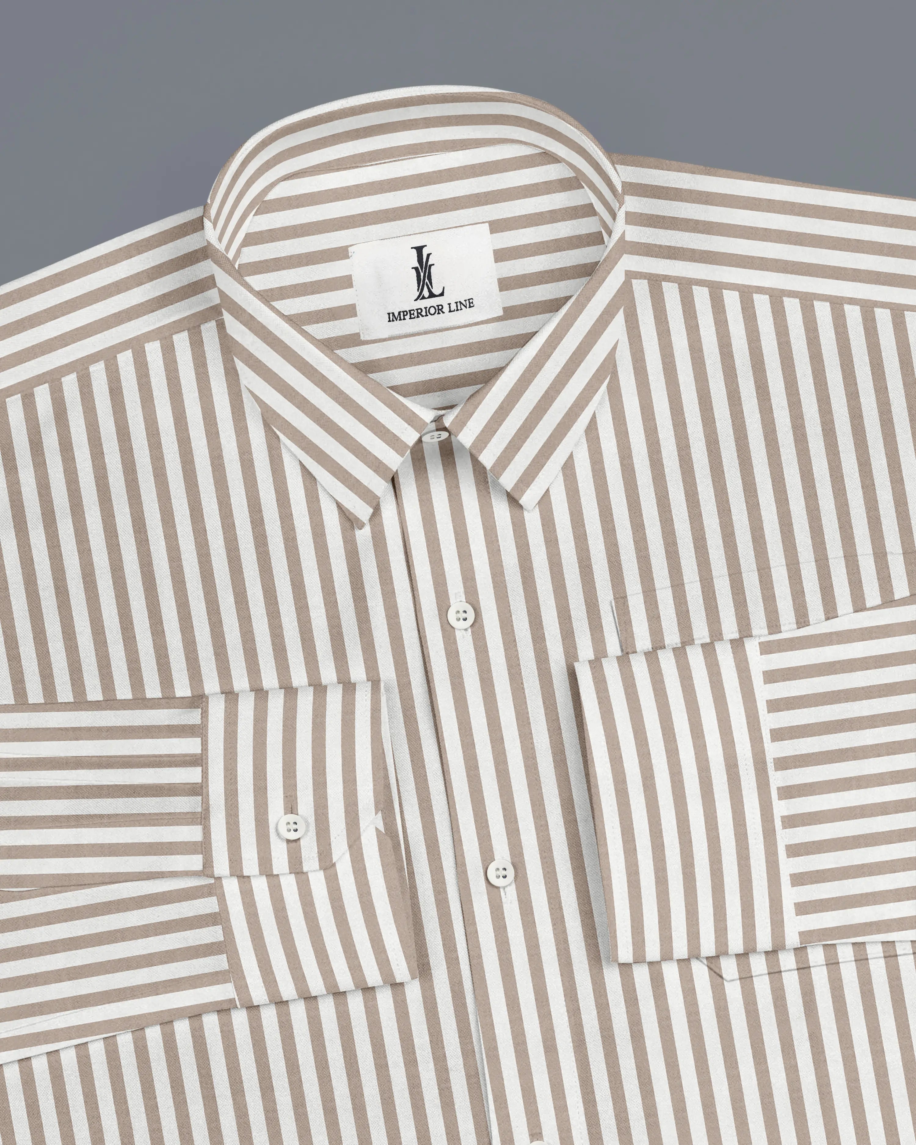 BROWN & WHITE CANDY STRIPE OXFORD SHIRT