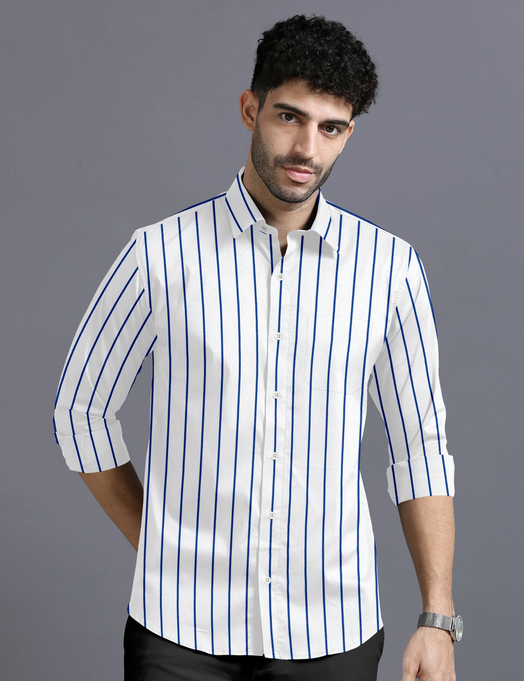 ROYAL BLUE & WHITE PIN STRIPE SHIRT