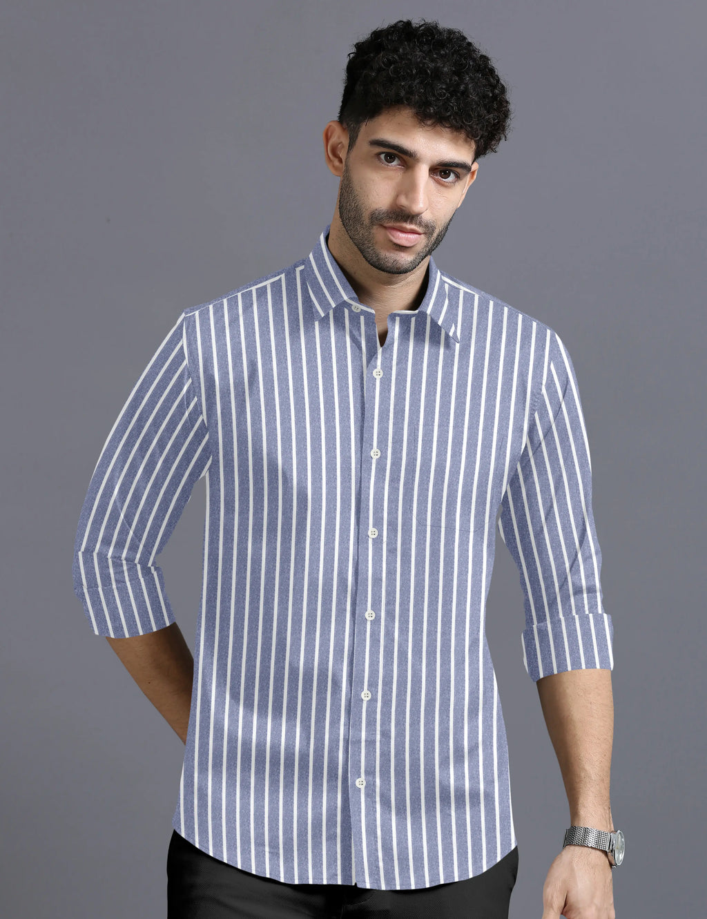 DARK GRAY BUTCHER'S STRIPE OXFORD SHIRT