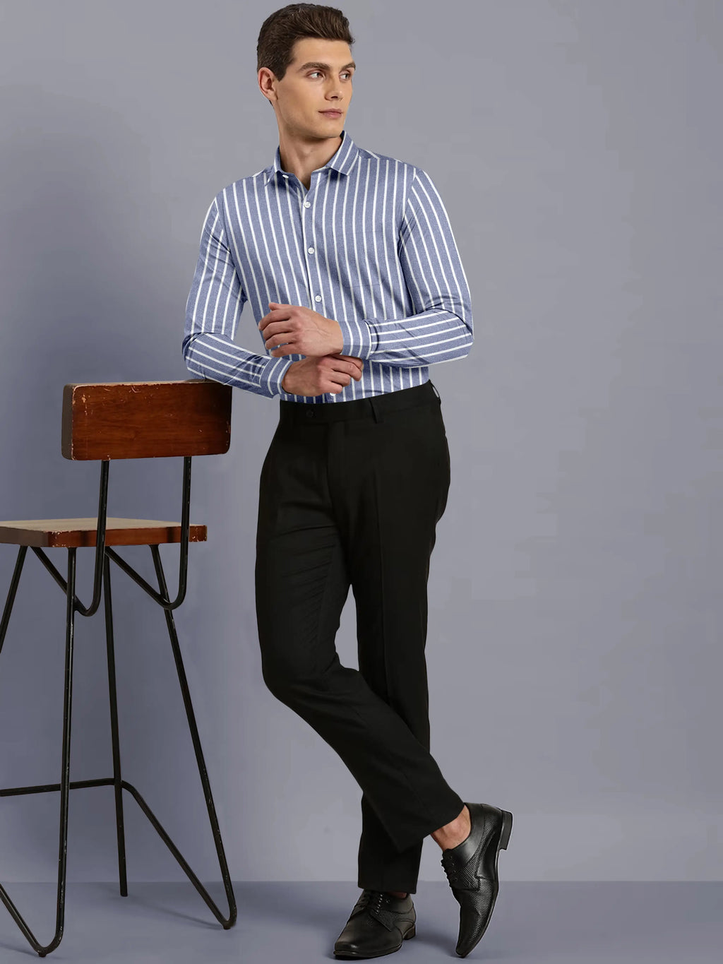 DARK GRAY BUTCHER'S STRIPE OXFORD SHIRT
