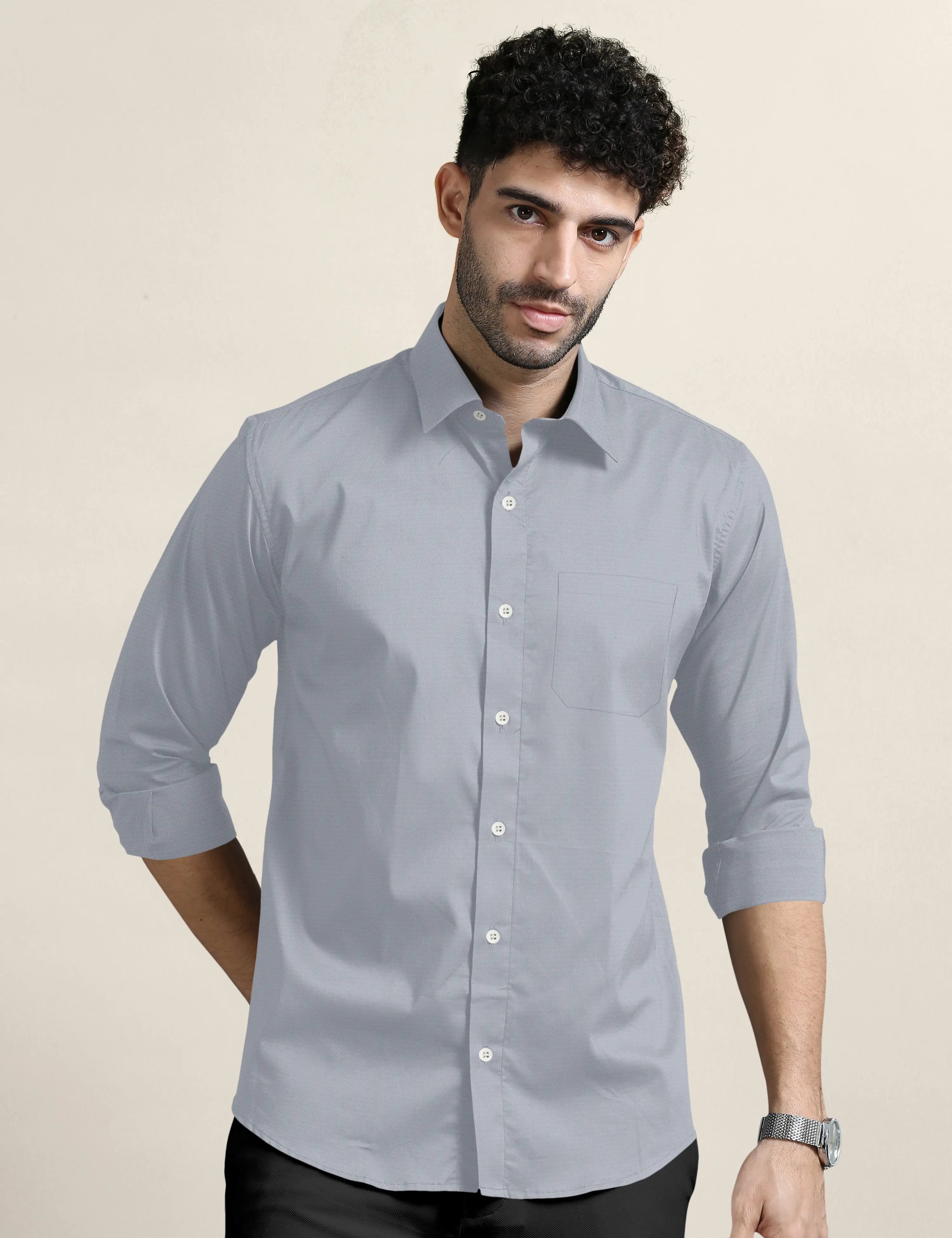 LIGHT GRAY OXFORD SOLID SHIRT
